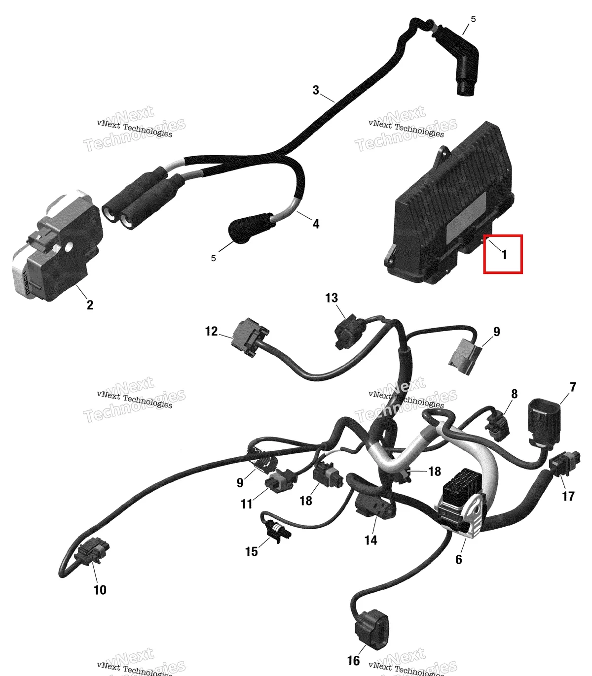 Деталь 420464112 на схеме узла 2019 Can-Am Outlander 1000R EFI Engine Harness And Electronic Module Outlander Xmr