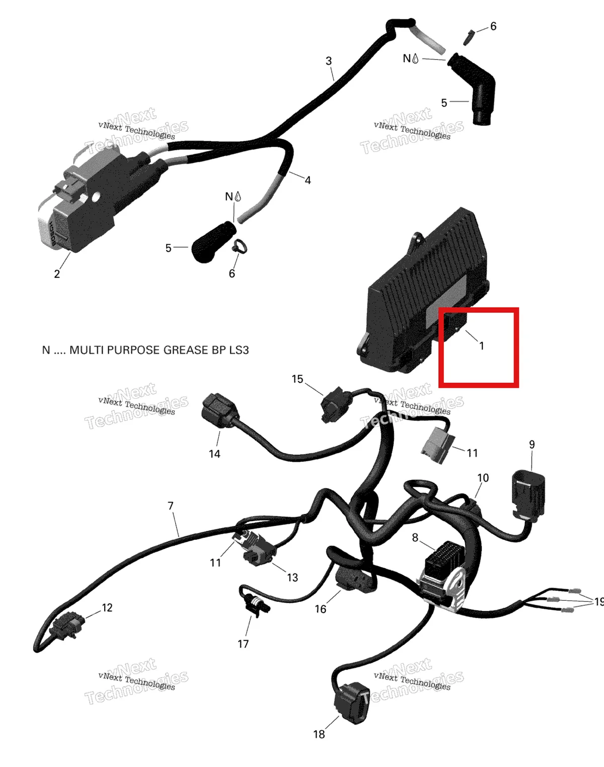 Деталь 420464123 на схеме узла 2021 Can-Am Outlander MAX 570 EFI - DPS - CE Rotax - Engine Harness And Electronic Module V4 - 137