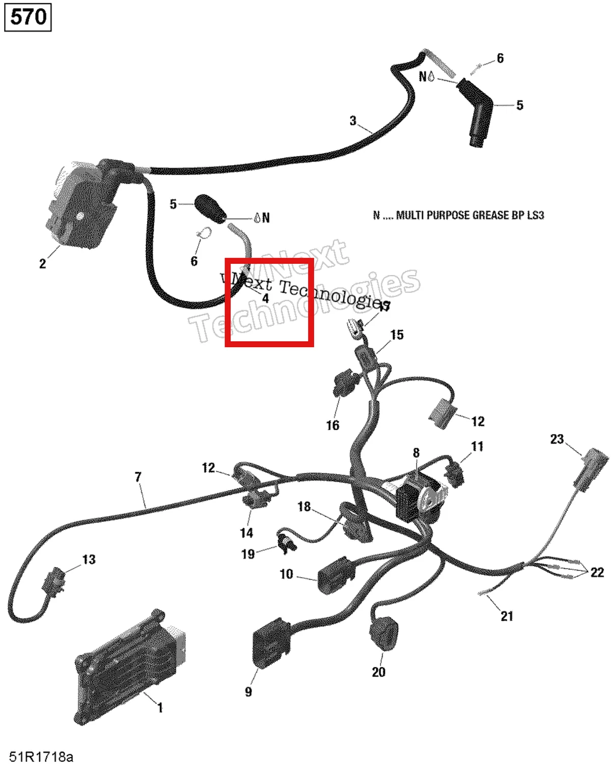 Деталь 420464155 на схеме узла 2021 Can-Am Outlander 570 EFI - STD DPS XT Mossy Oak Edition Rotax - Engine Harness And Electronic Module - 570 Efi - Std - Dps - Xt - Mossy Oak Edtition