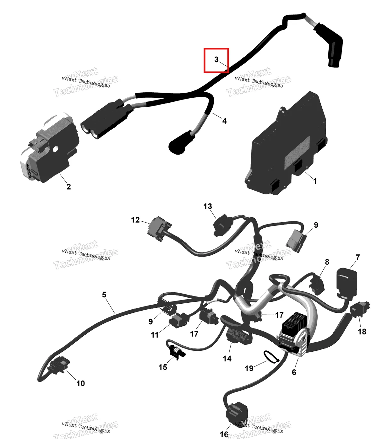 Деталь 420464162 (Свеча зажигания трос 600 мм PTO SAE Can-Am Outlander 570 EFI XT (2022) (420464162)) на схеме узла 2026 Can-Am RENEGADE - 4X4 - XMR - 1000R EFI - 5UTA - Hyper Silver Rotax - Engine Harness And Electronic Module