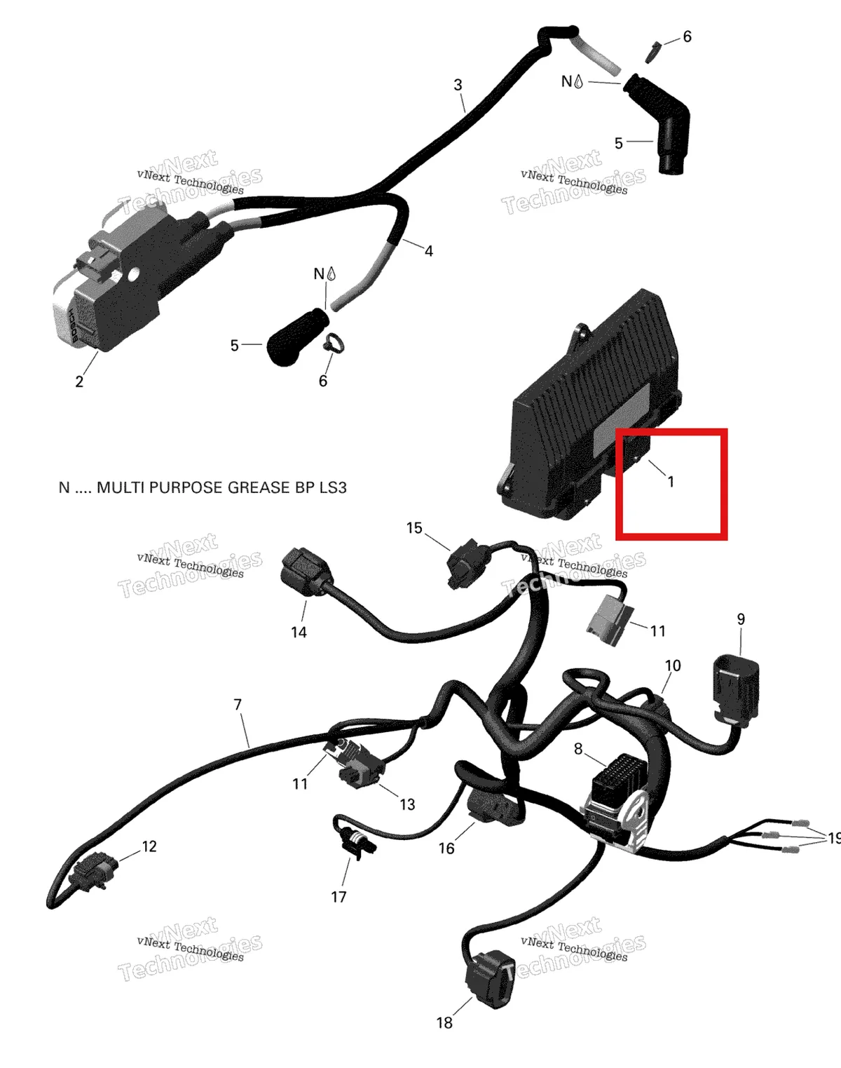 Деталь 420464186 на схеме узла 2018 Can-Am OUTLANDER MAX 6X6 - 650 EFI - T3 Engine Harness And Electronic Module