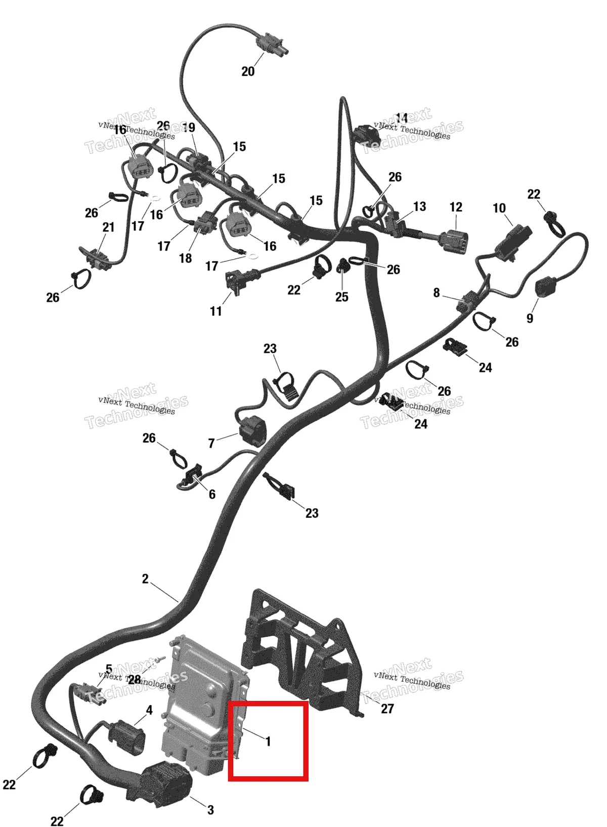 Деталь 420464241 на схеме узла 2021 Can-Am Maverick Turbo RR - XRS - CE Rotax - Engine Harness And Electronic Module - Turbo Rr