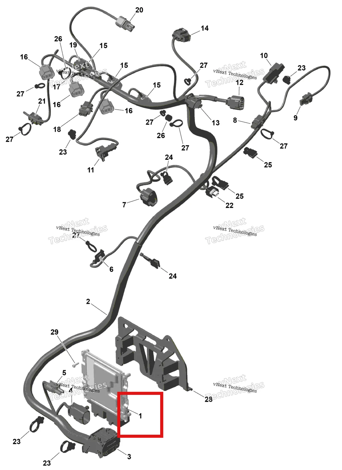 Деталь 420464247 (Electronic коробка XCU Full Serie Programmed Can-Am Maverick MAX Turbo RR XRS Smart Shock (2024) (420464247)) на схеме узла 2026 Can-Am Maverick Max - TURBO RR - XDS STD - 7VTR - Dusty Navy Satin - 64