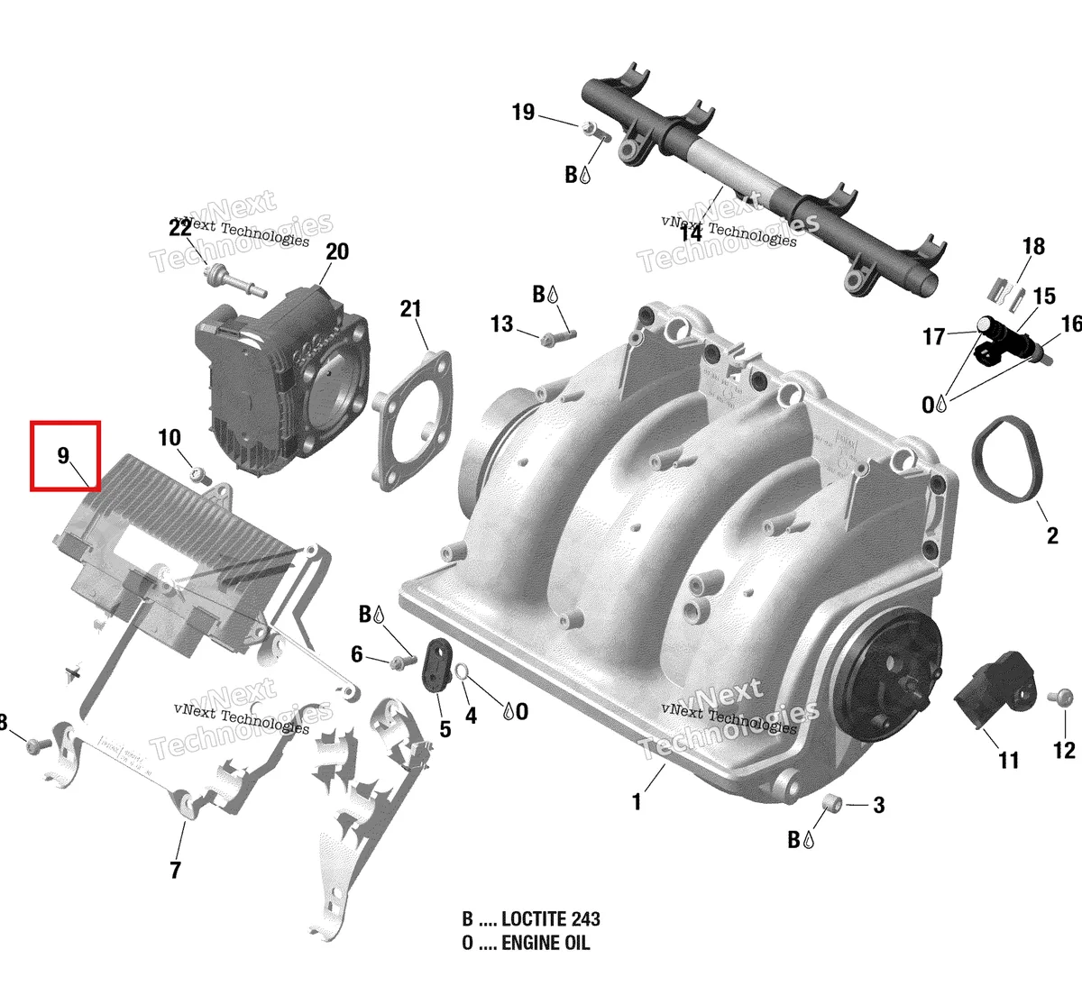 Деталь 420464253 (Electronic блок International Sea-Doo RXP 300 (2018) (420464253)) на схеме узла 2019 Sea-Doo GTX 300 Air Intake Manifold And Throttle Body