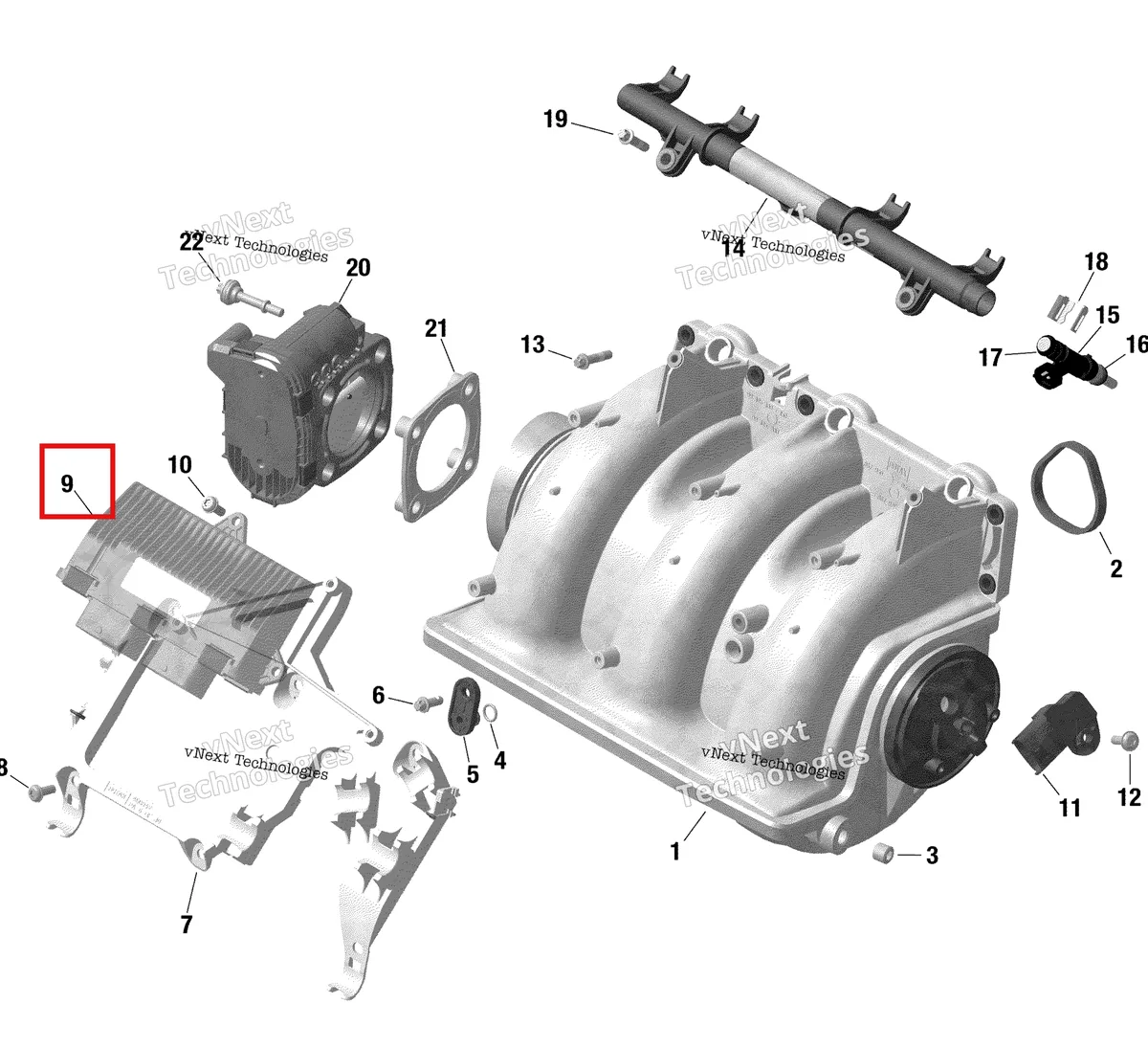 Деталь 420464256 (Electronic блок North America Version Sea-Doo GTX 300 (2020) (420464256)) на схеме узла 2020 Sea-Doo GTX 300 Engine - Air Intake Manifold - Gtx - Rxt