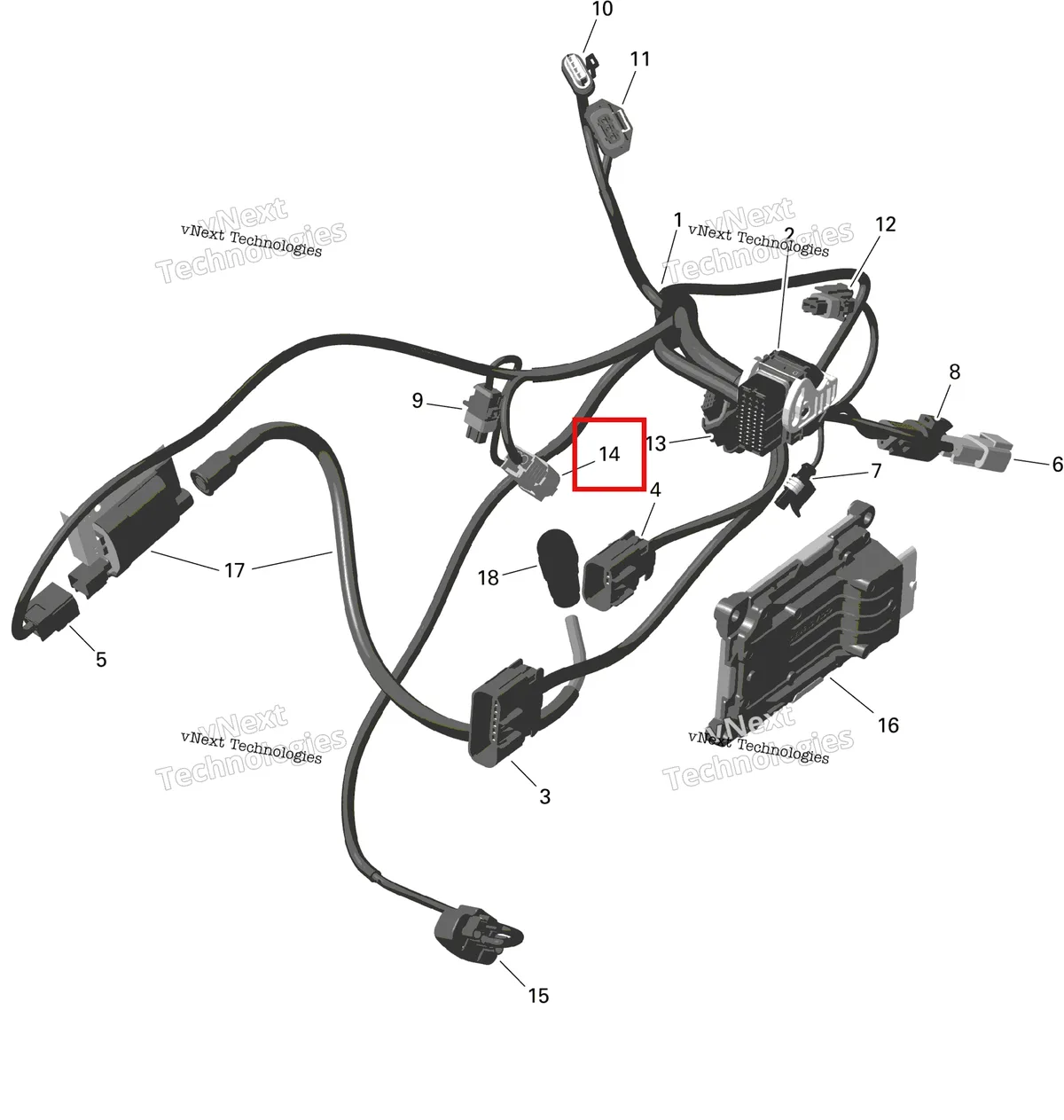 Деталь 420464289 на схеме узла 2023 Can-Am Outlander MAX 6X6 - 450 EFI - DPS Rotax - Engine Harness And Electronic Module