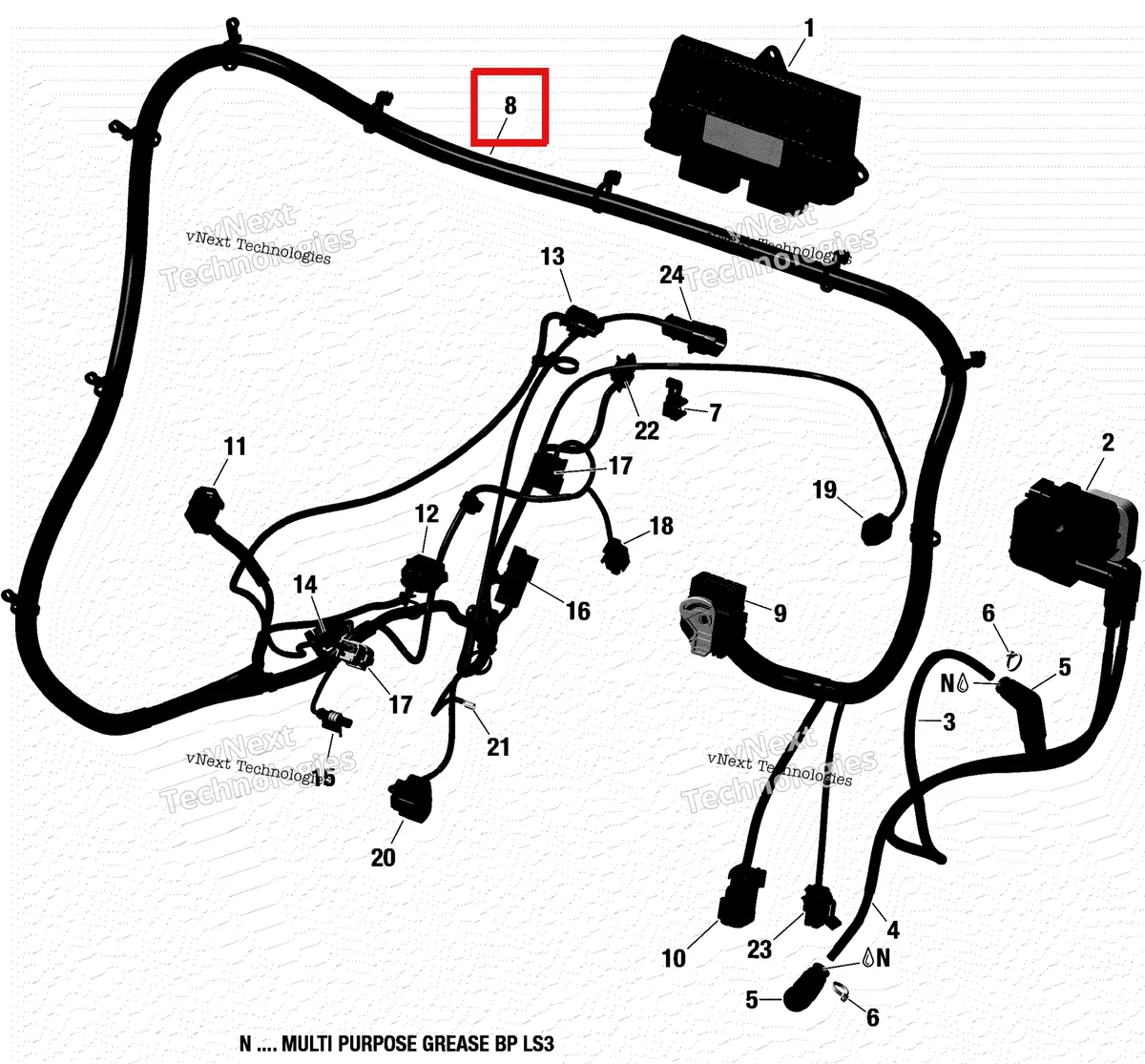 Деталь 420464300 на схеме узла 2018 Can-Am Maverick Trail 1000 EFI Engine Harness And Electronic Module