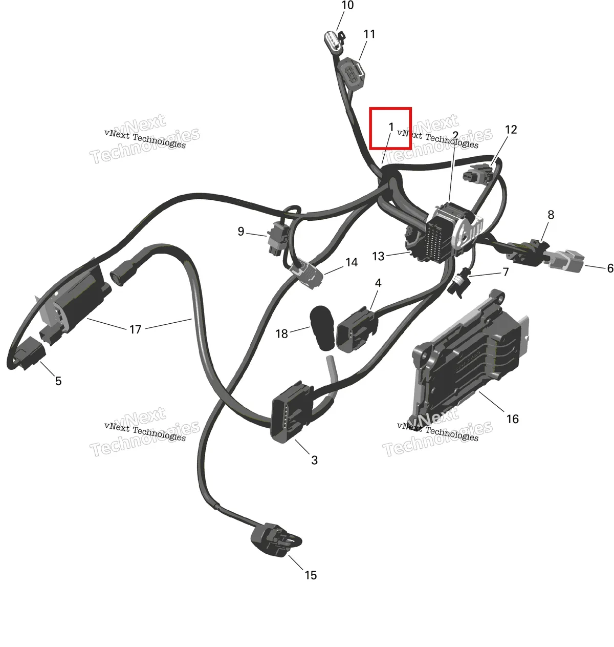 Деталь 420464335 на схеме узла 2024 Can-Am Outlander MAX 450 EFI 6X6 - 4ZRA - DPS Package - Tundra Green Rotax - Engine Harness And Electronic Module
