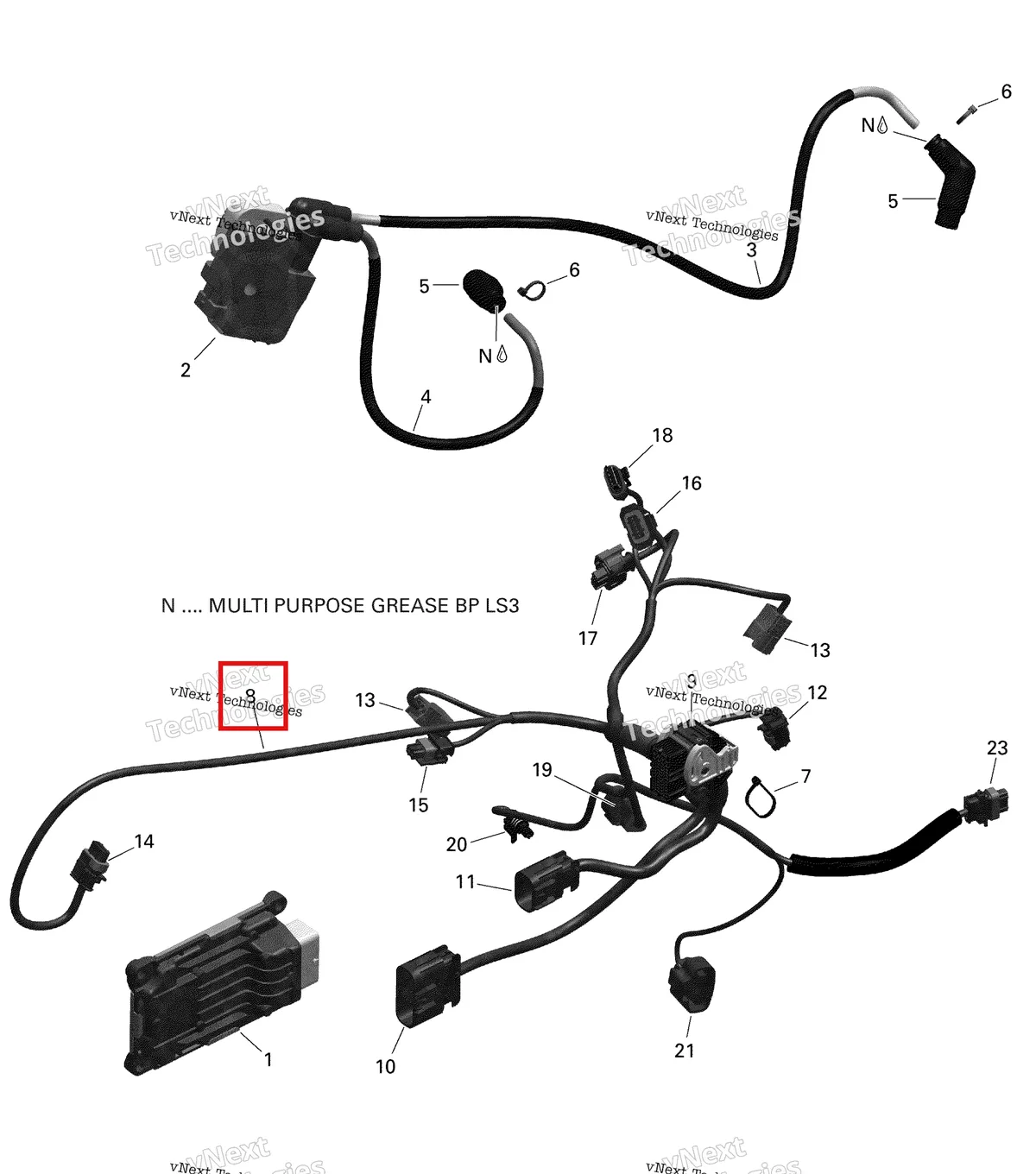 Деталь 420464338 на схеме узла 2021 Can-Am Outlander 650 EFI - XU - CE Rotax - Engine Harness And Electronic Module - V5