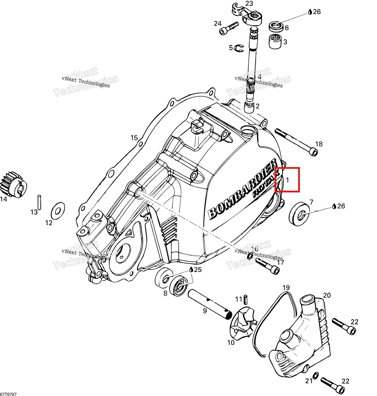Деталь 420610120 на схеме узла 2007 Can-Am DS 650 X Clutch Housing And Water Pump