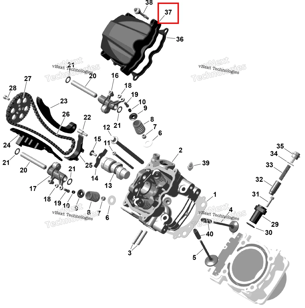 Деталь 420610393 на схеме узла 2026 Can-Am RENEGADE - 4X4 - XMR - 1000R EFI - 5UTA - Hyper Silver Rotax - Front Cylinder Head