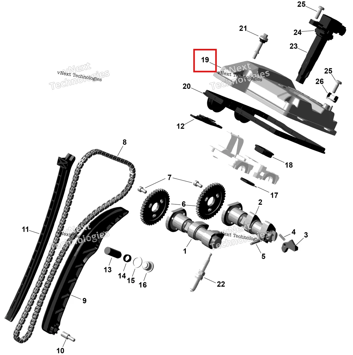 Деталь 420610445 (Клапанная крышка Can-Am Outlander 4x4 DPS 700 (2025) (420610445)) на схеме узла 2026 Can-Am OUTLANDER - 2X4 - STD - 500 - 1KTB - Legion Red Rotax - Valve Train