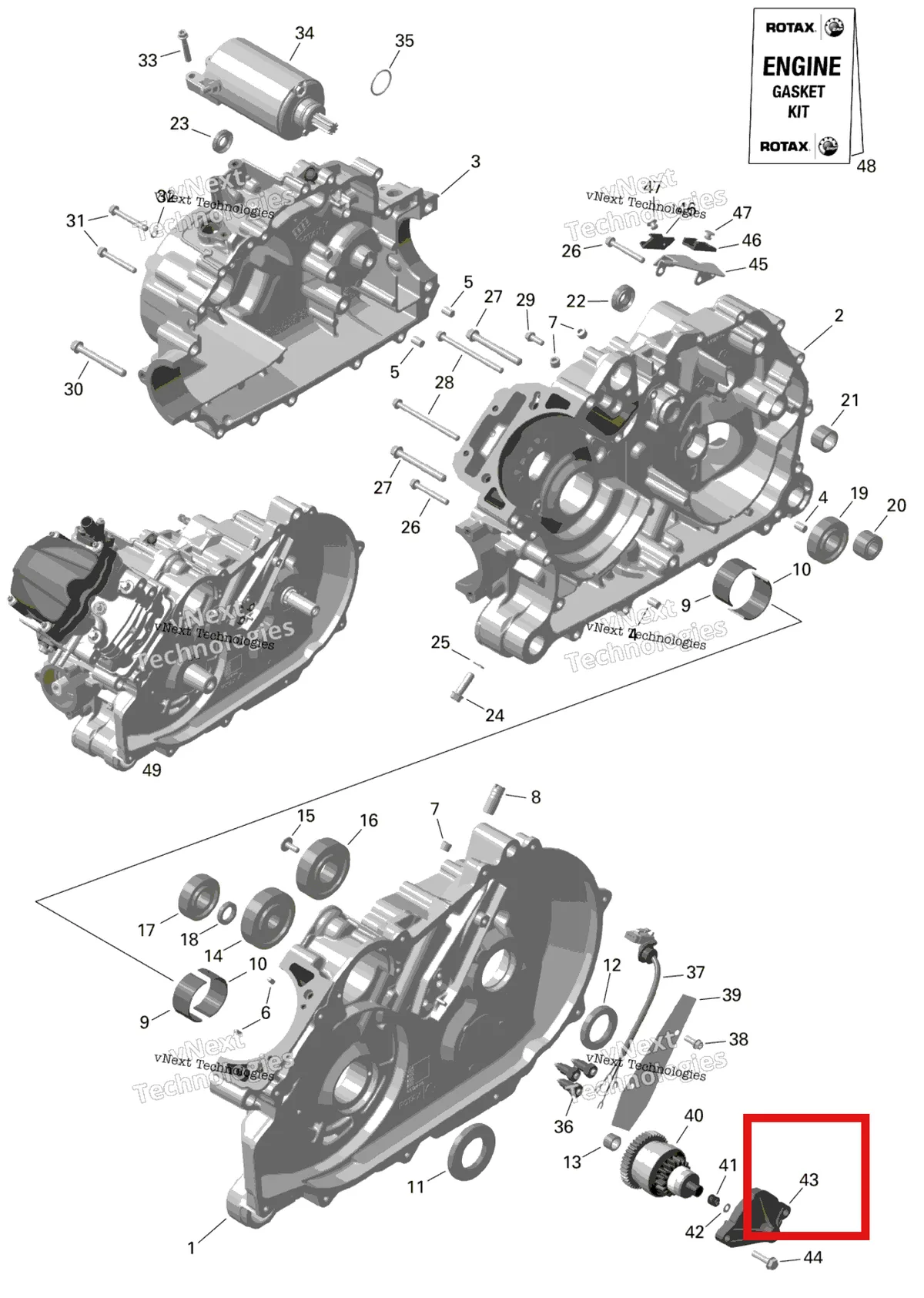 Деталь 420610891 на схеме узла 2024 Can-Am Outlander MAX 450 EFI 6X6 - 4ZRA - DPS Package - Tundra Green Rotax - Crankcase