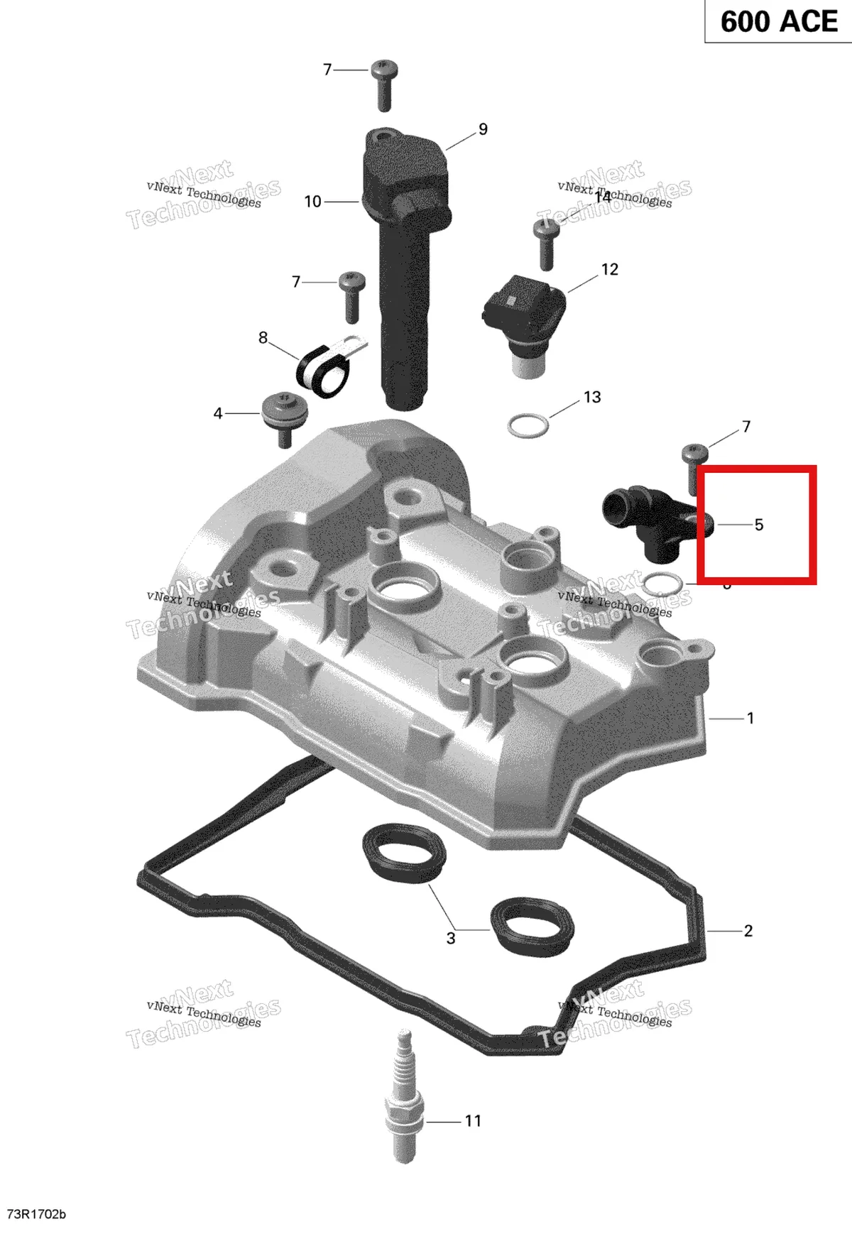 Деталь 420611240 (Штуцер) на схеме узла 2019 Ski-Doo SKANDIC WT 600 ACE Valve Cover - 600 Ace