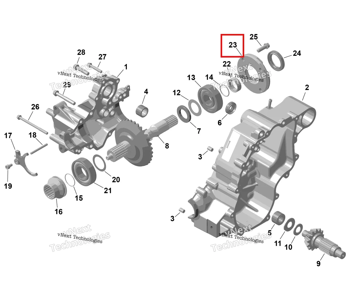 Деталь 420611444 на схеме узла 2025 Can-Am RENEGADE - 4X4 - STD - 650 EFI - 5PSB - Catalyst Gray Rotax - Gearbox 1