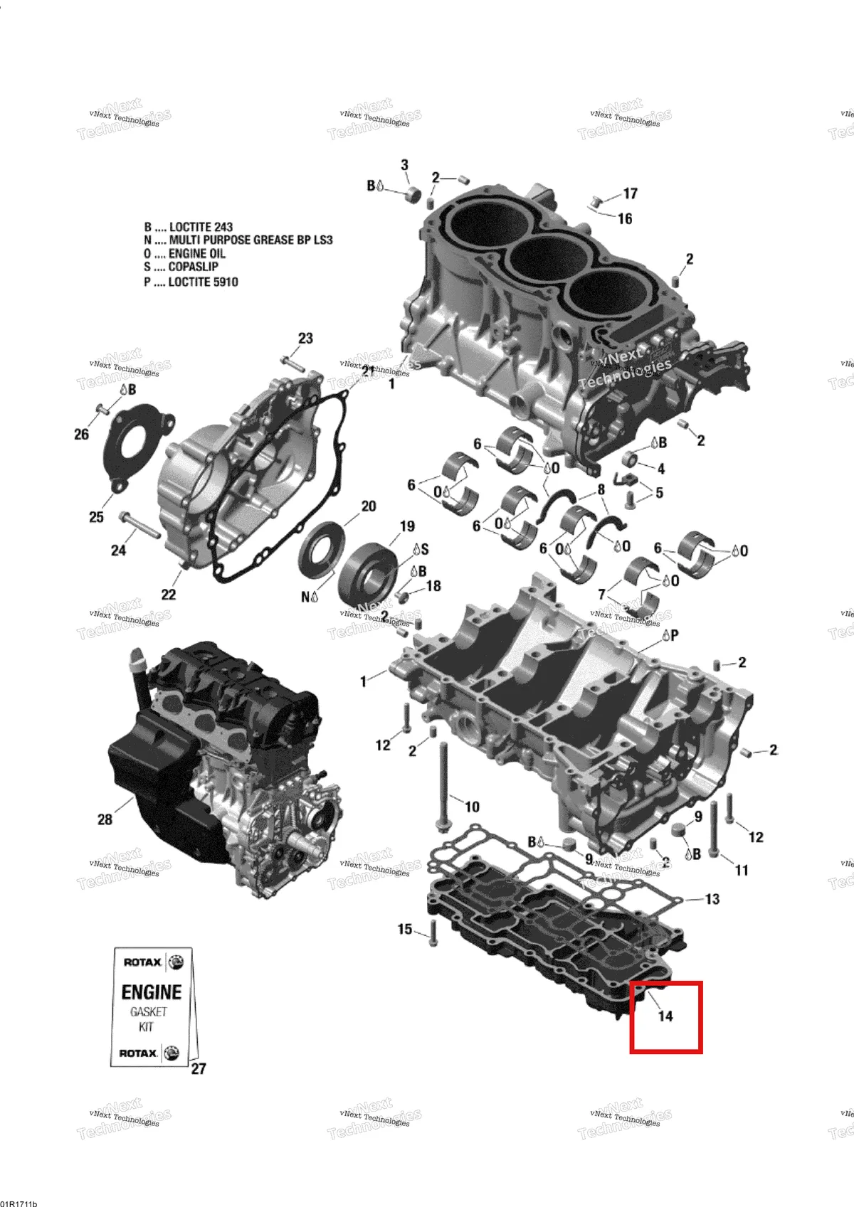 Деталь 420611822 (Масляный Поддон Крышка) на схеме узла 2017 Ski-Doo EXPEDITION - 4-STROKE - LE-SE Engine Block - 1200 4-Tec