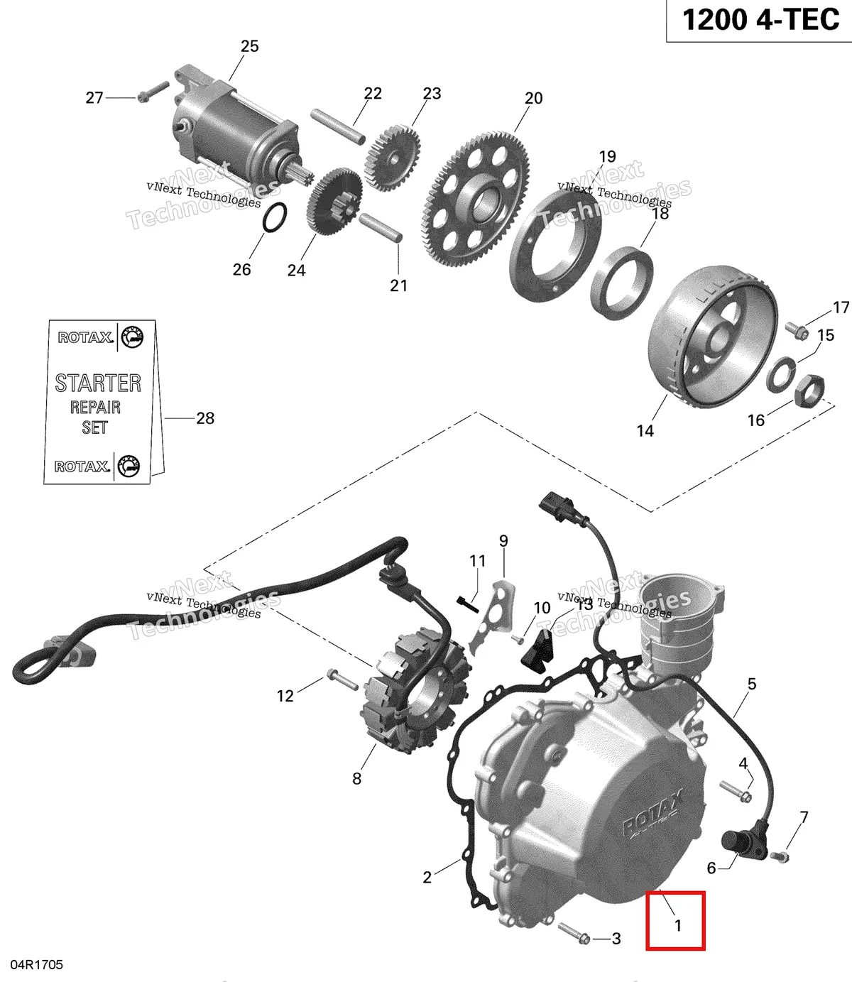 Деталь 420611833 (Крышка Зажигания) на схеме узла 2019 Ski-Doo EXPEDITION LE-SE 1200 4-TEC Magneto And Electric Starter - 1200Itc 4-Tec