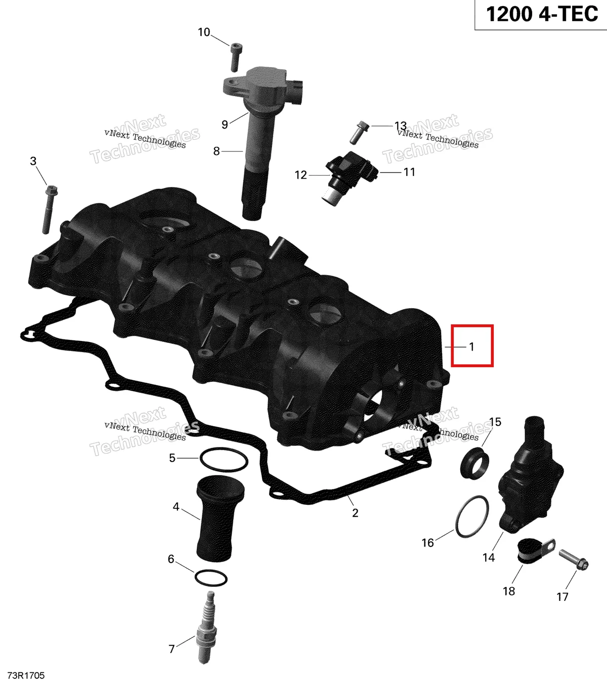 Деталь 420611857 (Деталь Valve Cover Ass'y. Includes 1 To 2) на схеме узла 2019 Ski-Doo EXPEDITION LE-SE 1200 4-TEC Valve Cover - 1200Itc 4-Tec