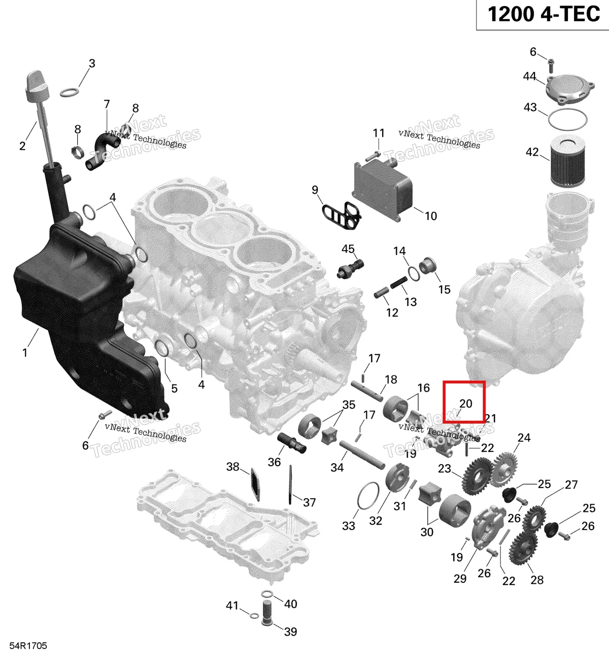 Деталь 420611861 (Корпус Масляного Насоса) на схеме узла 2019 Ski-Doo EXPEDITION LE-SE 1200 4-TEC Engine Lubrication - 1200Itc 4-Tec