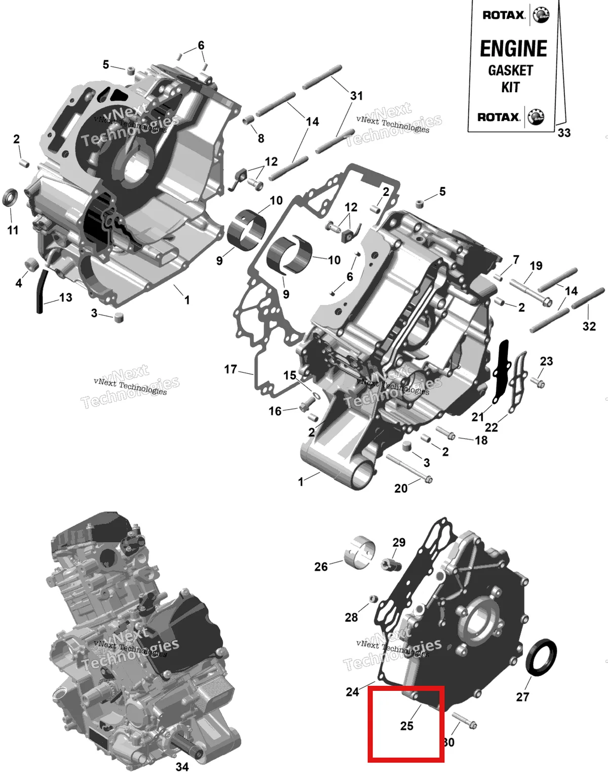 Деталь 420612335 на схеме узла 2026 Can-Am RENEGADE - 4X4 - XMR - 1000R EFI - 5UTA - Hyper Silver Rotax - Crankcase