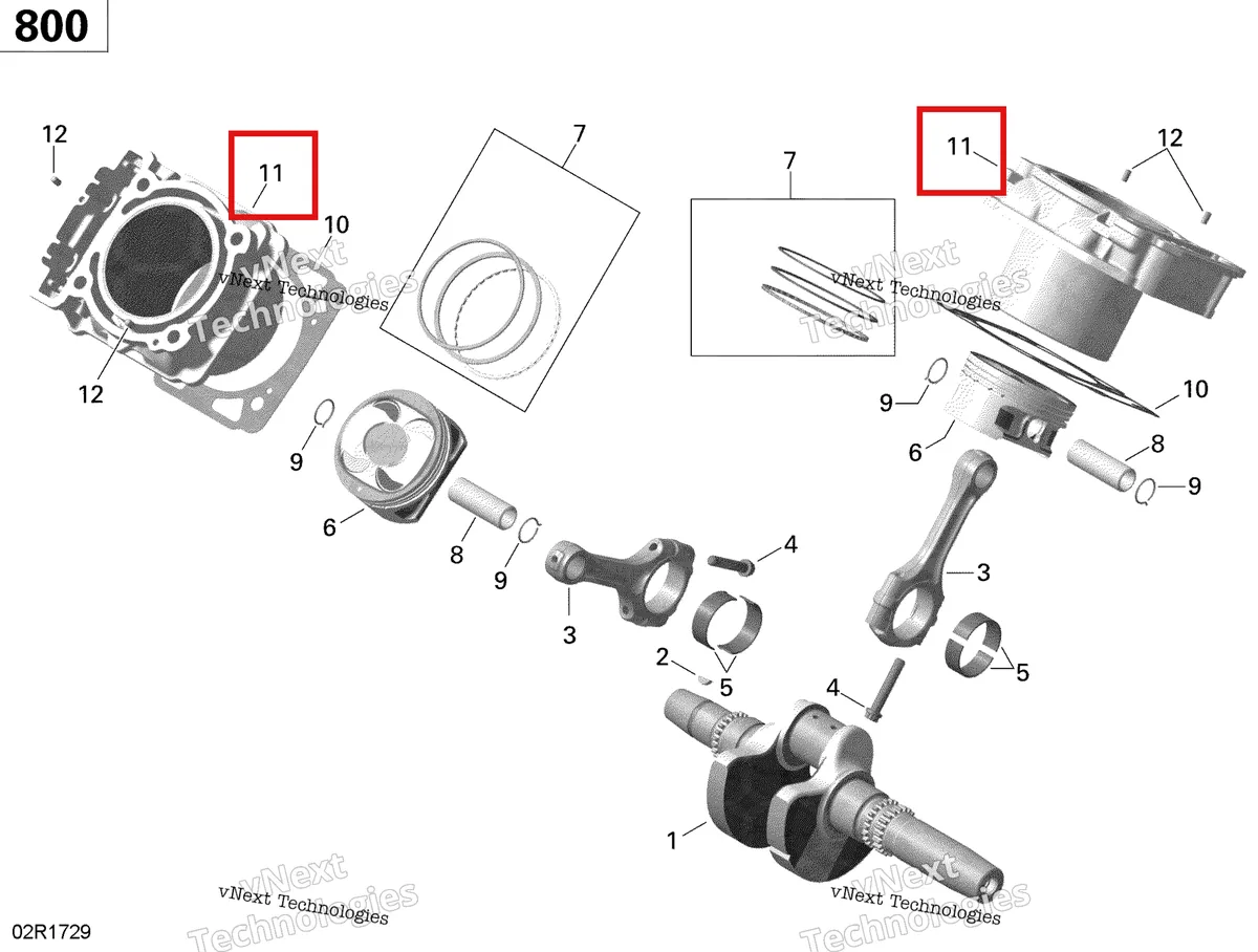 Деталь 420613587 (Деталь Cylinder With Sleeve. Includes 11 To 12) на схеме узла 2020 Can-Am Commander 800R EFI Crankshaft, Piston And Cylinder - 800R Efi