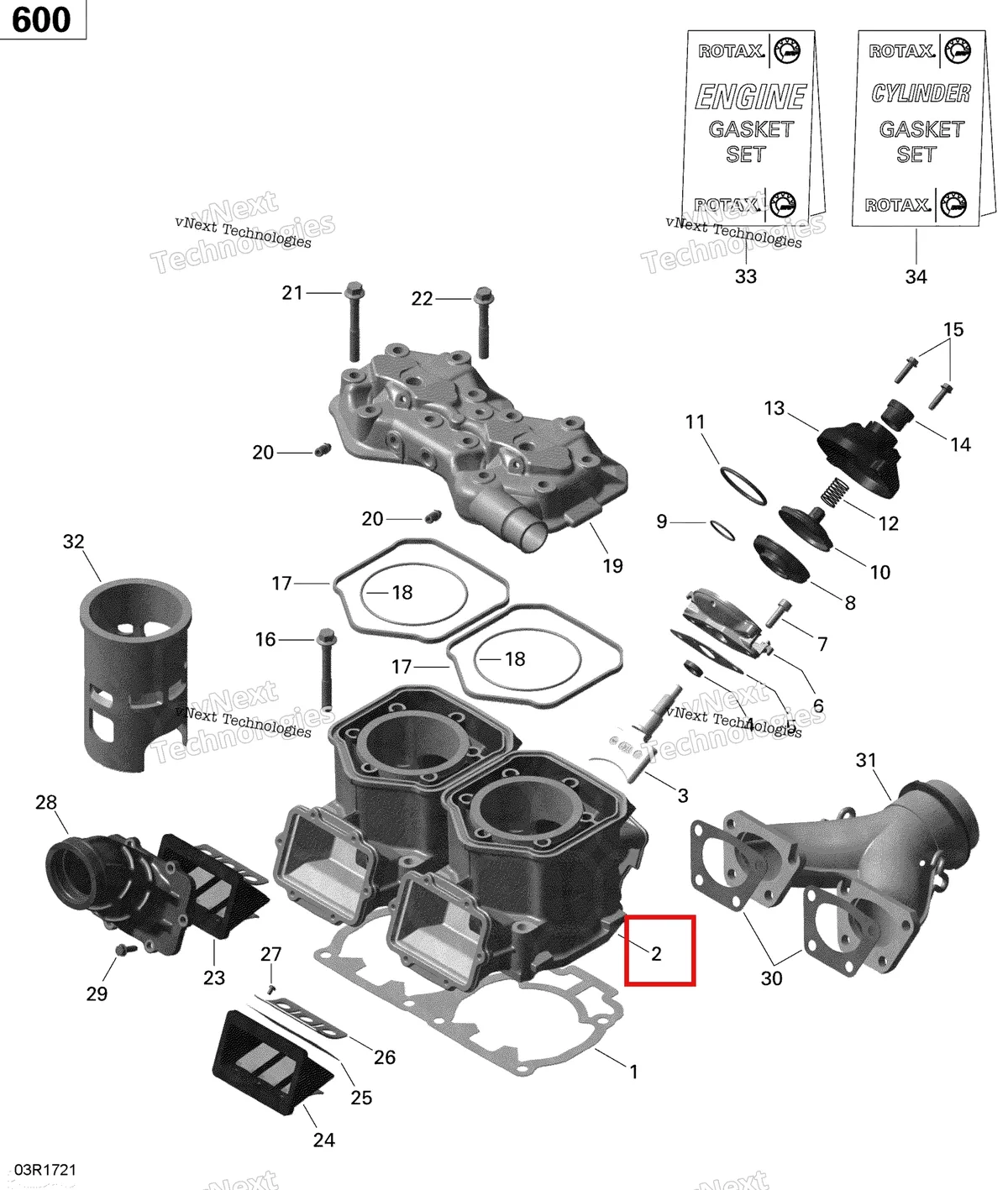 Деталь 420613628 (Цилиндр С Втулкой) на схеме узла 2020 Ski-Doo MXZ 600 CARB Engine - Cylinder And Cylinder Head - 600 Carb