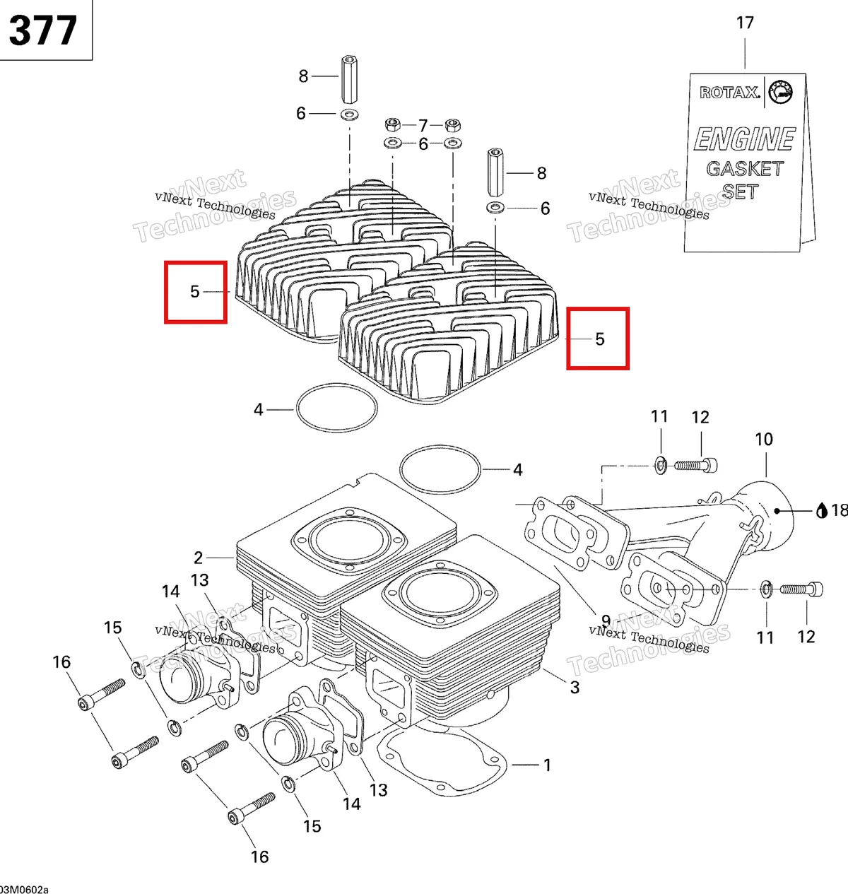 Деталь 420613630 (Головка цилиндра) на схеме узла 2006 Ski-Doo GSX 380F Cylinder And Exhaust Manifold Gsx 377