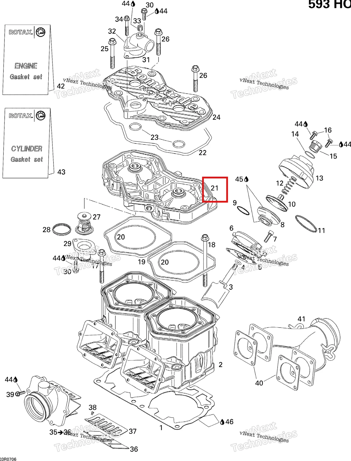 Деталь 420613701 (Деталь Cylindertopplock) на схеме узла 2007 Ski-Doo MX Z Adrenaline 600 HO Cylinder, Exhaust Manifold And Reed Valve
