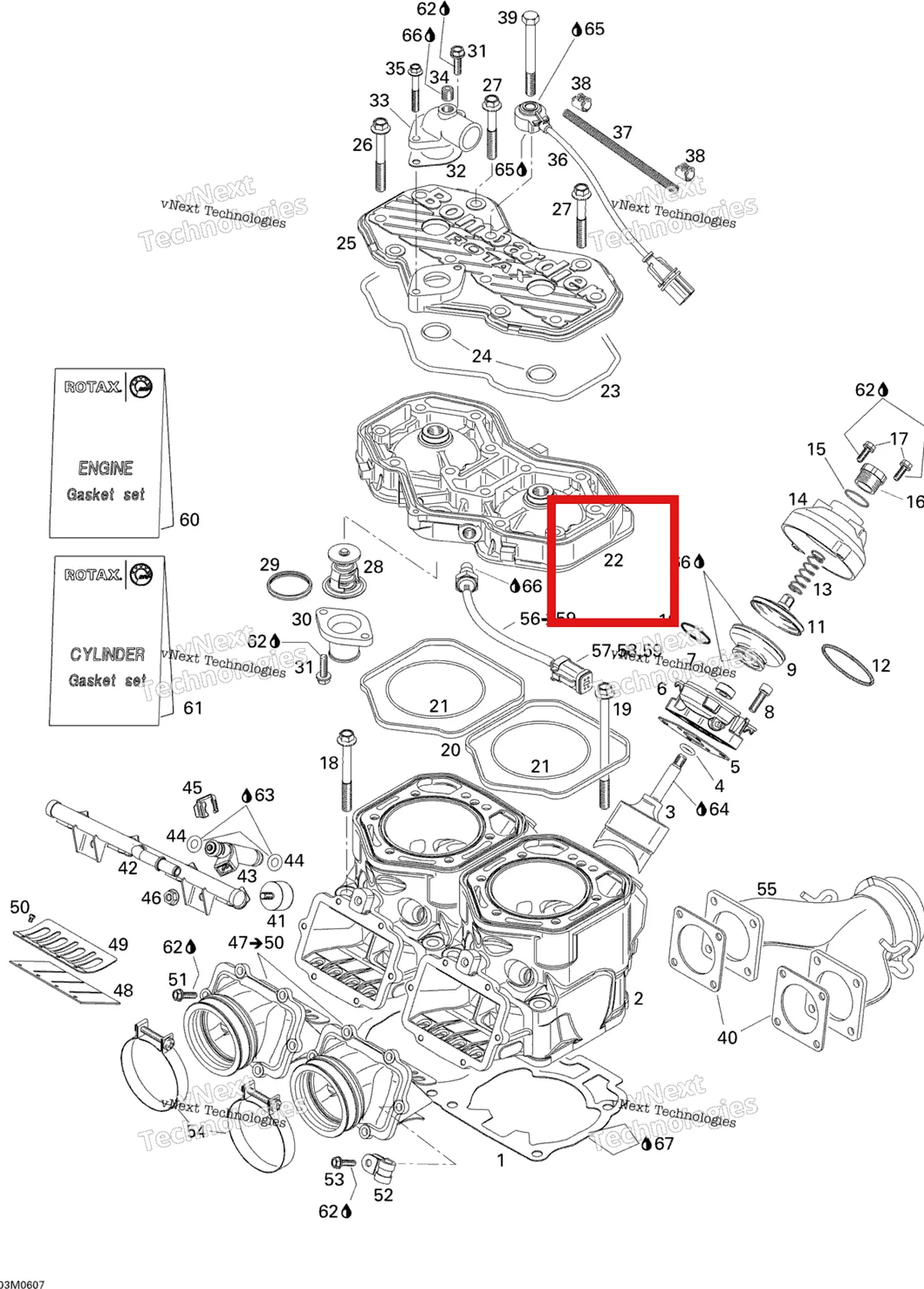 Деталь 420613702 (Деталь Cylinder Head (silver)) на схеме узла 2006 Ski-Doo GSX 600 HO SDI Cylinder And Cylinder Head