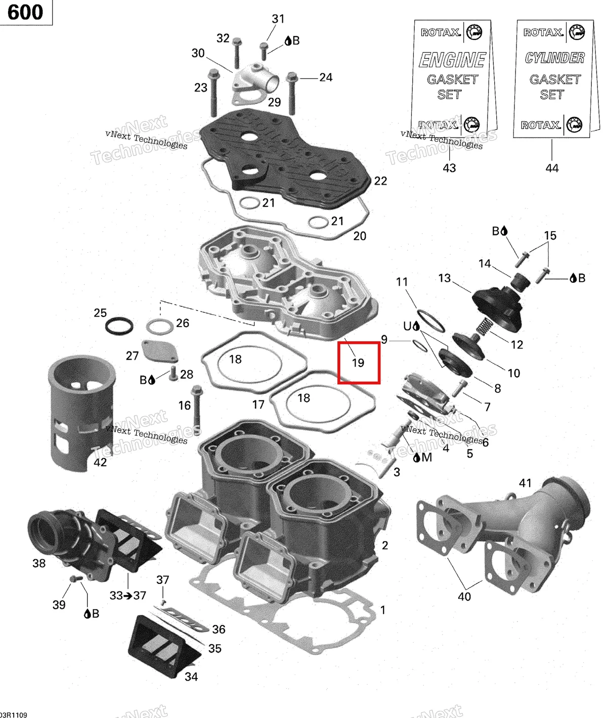 Деталь 420613845 (Головка цилиндра) на схеме узла 2011 Ski-Doo Grand Touring Sport 600 XP Cylinder And Cylinder Head