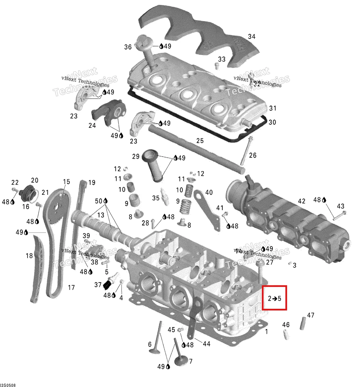 Деталь 420613976 на схеме узла 2005 Sea-Doo GTX 4-TEC, LTD SCIC Cylinder Head