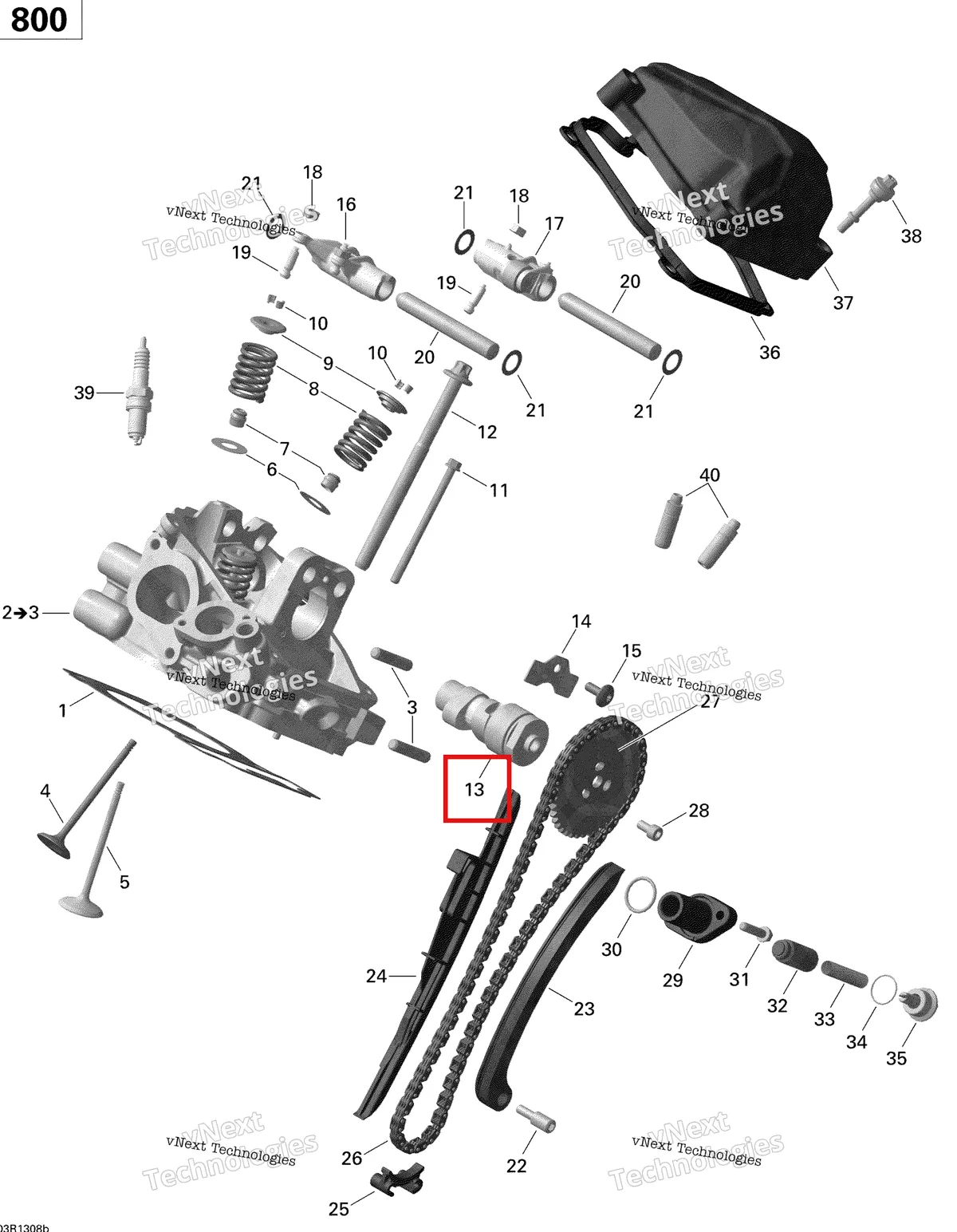 Деталь 420620028 на схеме узла 2013 Can-Am OUTLANDER 800R EFI, STD, DPS, XT & XT-P Cylinder Head, Rear