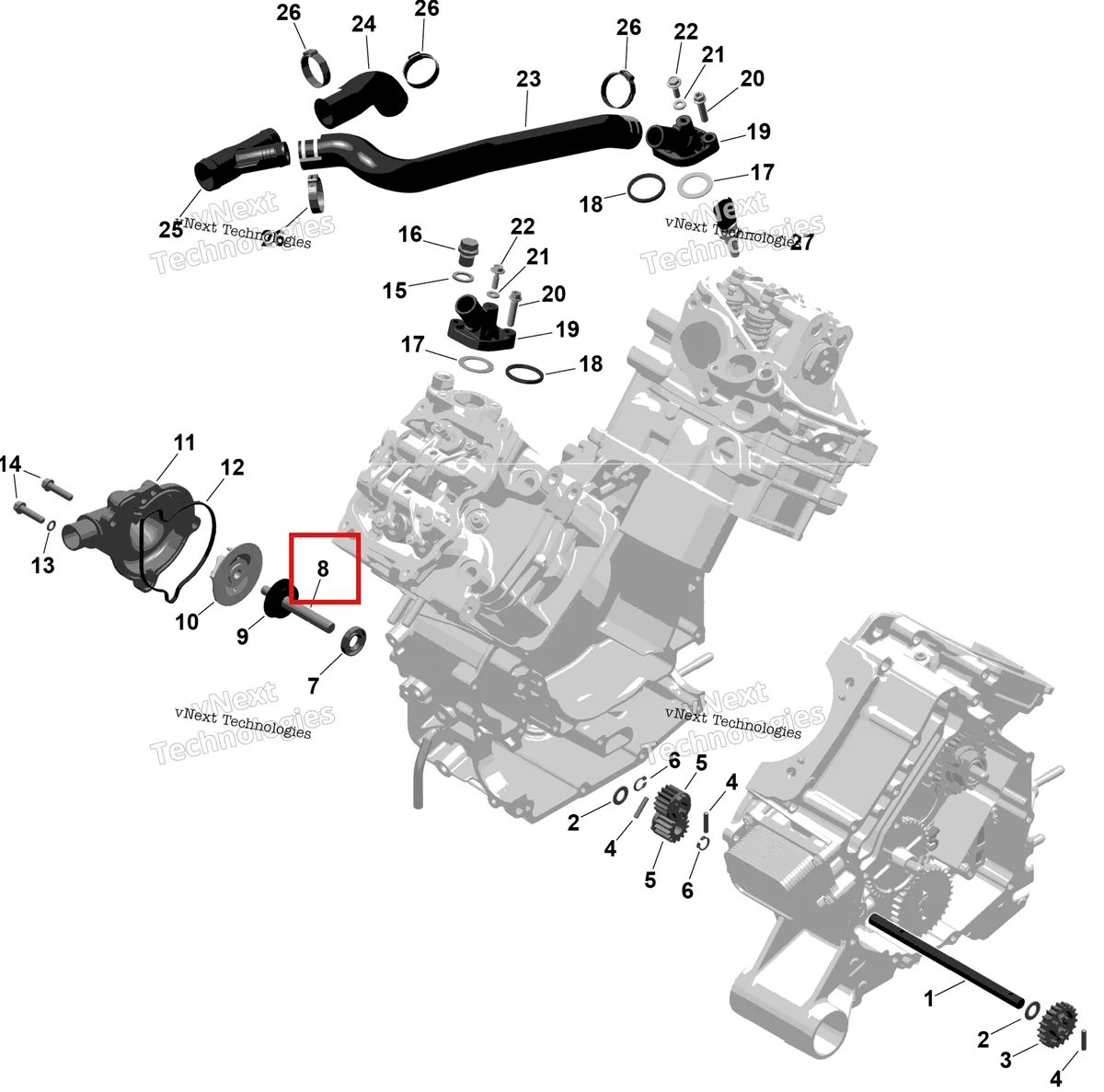 Деталь 420620175 (Деталь Waterpump Shaft Ass'y) на схеме узла 2026 Can-Am RENEGADE - 4X4 - XMR - 1000R EFI - 5UTA - Hyper Silver Rotax - Engine Cooling