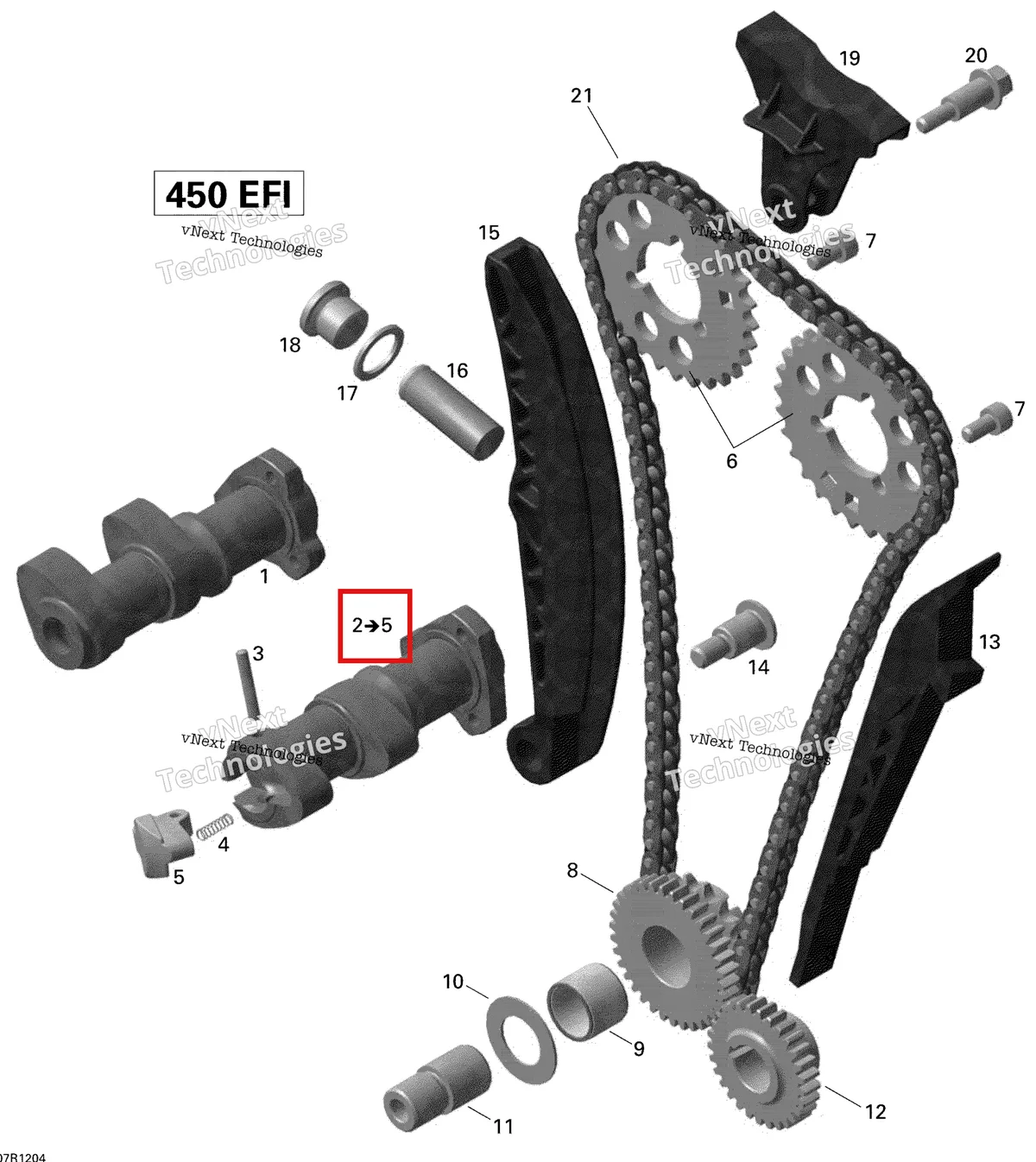 Деталь 420620775 на схеме узла 2015 Can-Am DS 450EFI STD Camshafts And Timing Chain