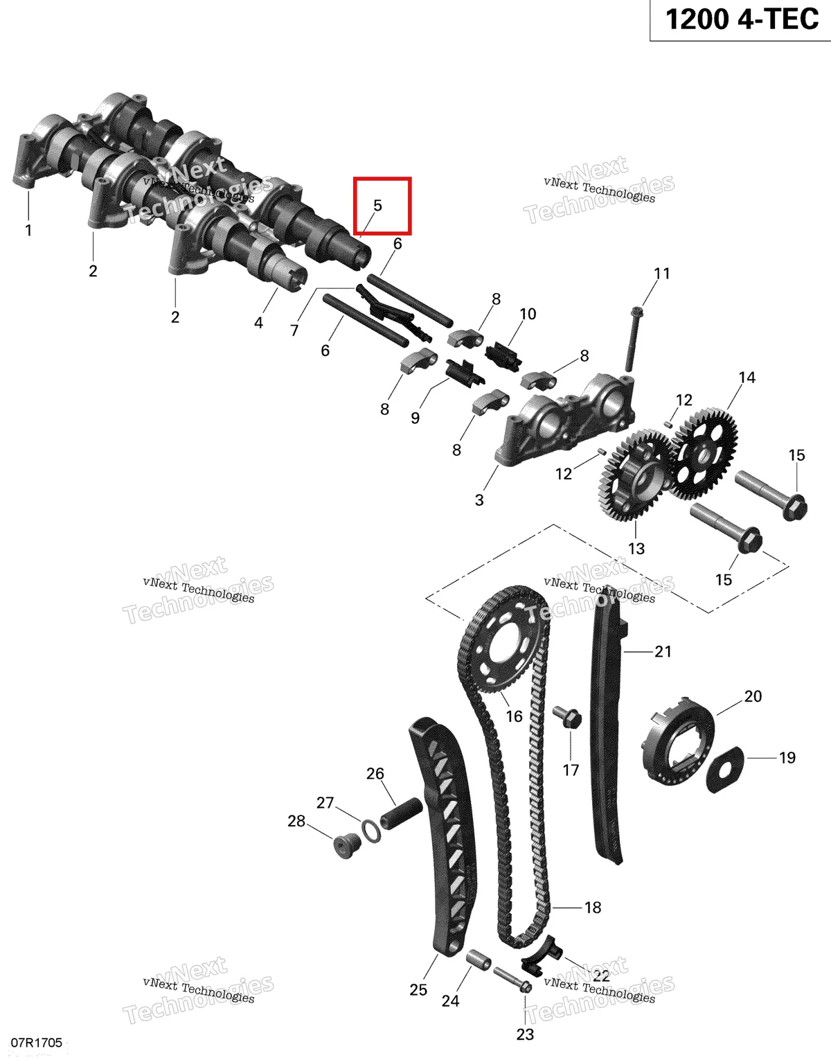 Деталь 420620840 (Распред вал выпуск) на схеме узла 2019 Ski-Doo EXPEDITION LE-SE 1200 4-TEC Camshafts And Timing Chain - 1200 Itc 4-Tec