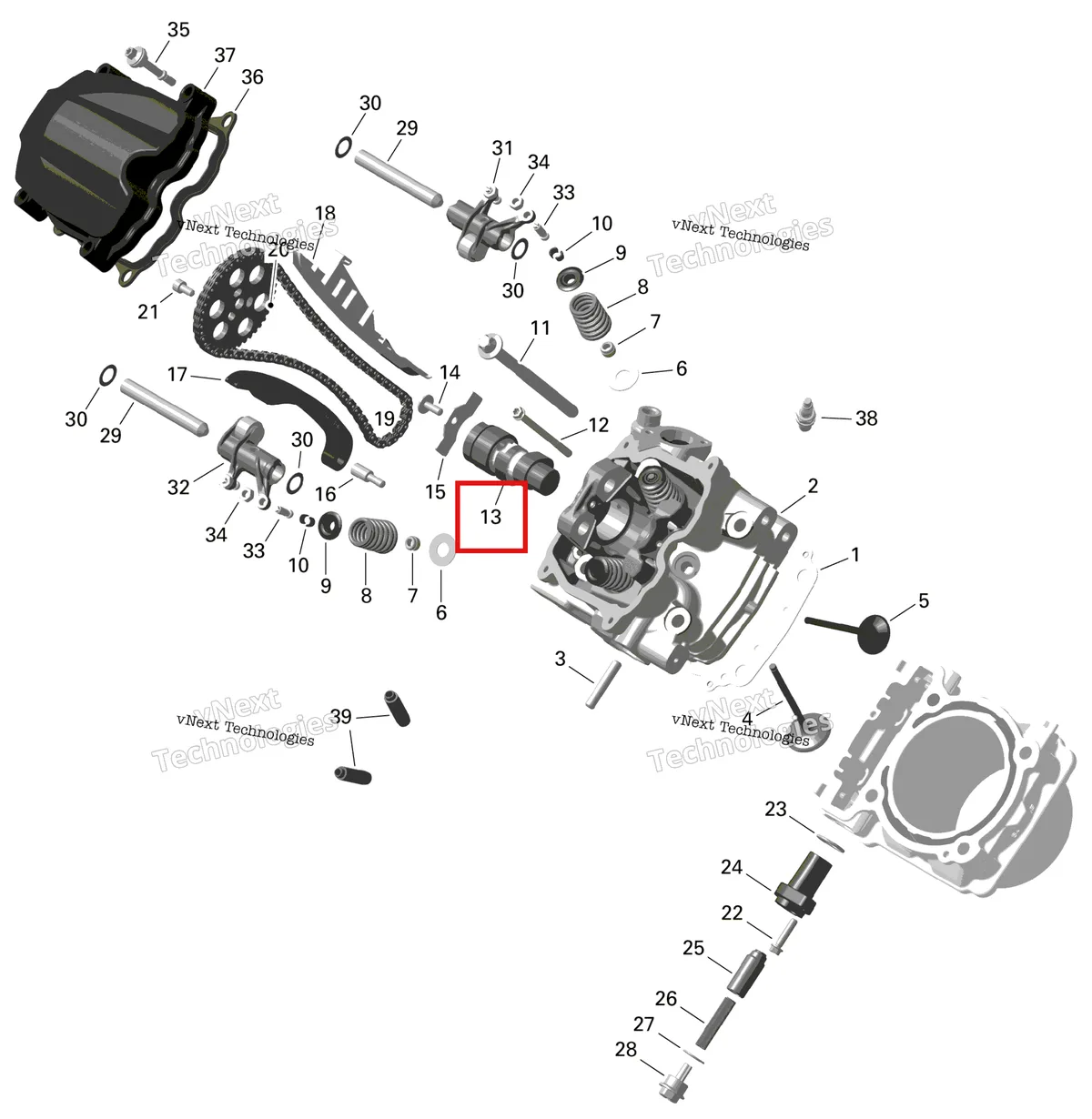 Деталь 420620868 (Распредвал Can-Am Outlander MAX 800R EFI DPS XT XT-P (2014) (420620868)) на схеме узла 2024 Can-Am Outlander MAX 450 EFI 6X6 - 4ZRA - DPS Package - Tundra Green Rotax - Cylinder Head