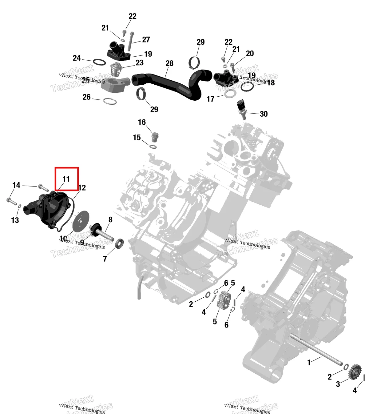 Деталь 420622020 (Водяной насос корпус Can-Am Commander 1000R EFI (2018) (420622020)) на схеме узла Rotax - Engine Cooling