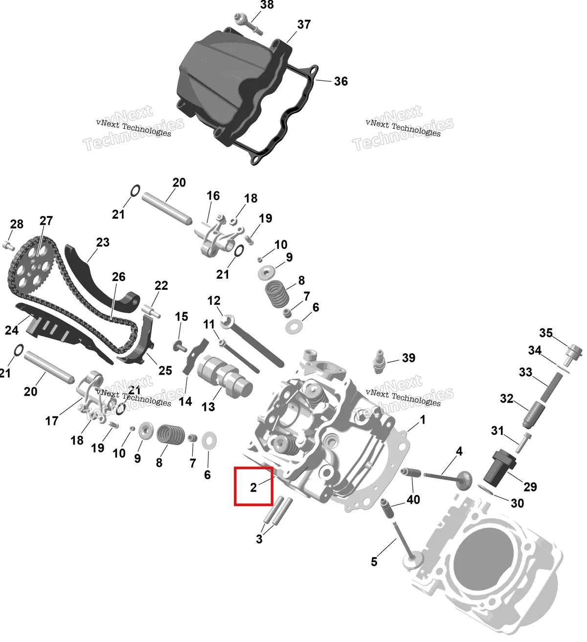 Деталь 420623064 на схеме узла 2025 Can-Am OUT-MAX - 6X6 - XT - 1000 EFI - 5ZSA - Boreal Green Rotax - Front Cylinder Head