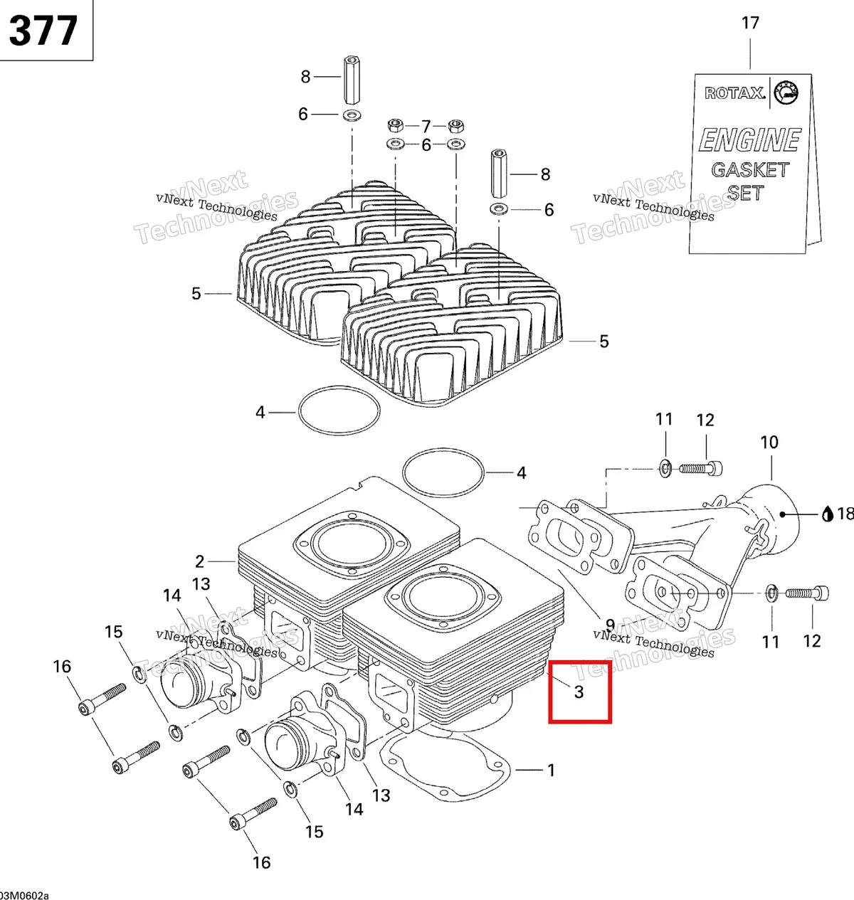 Деталь 420623235 на схеме узла 2006 Ski-Doo GSX 380F Cylinder And Exhaust Manifold Gsx 377