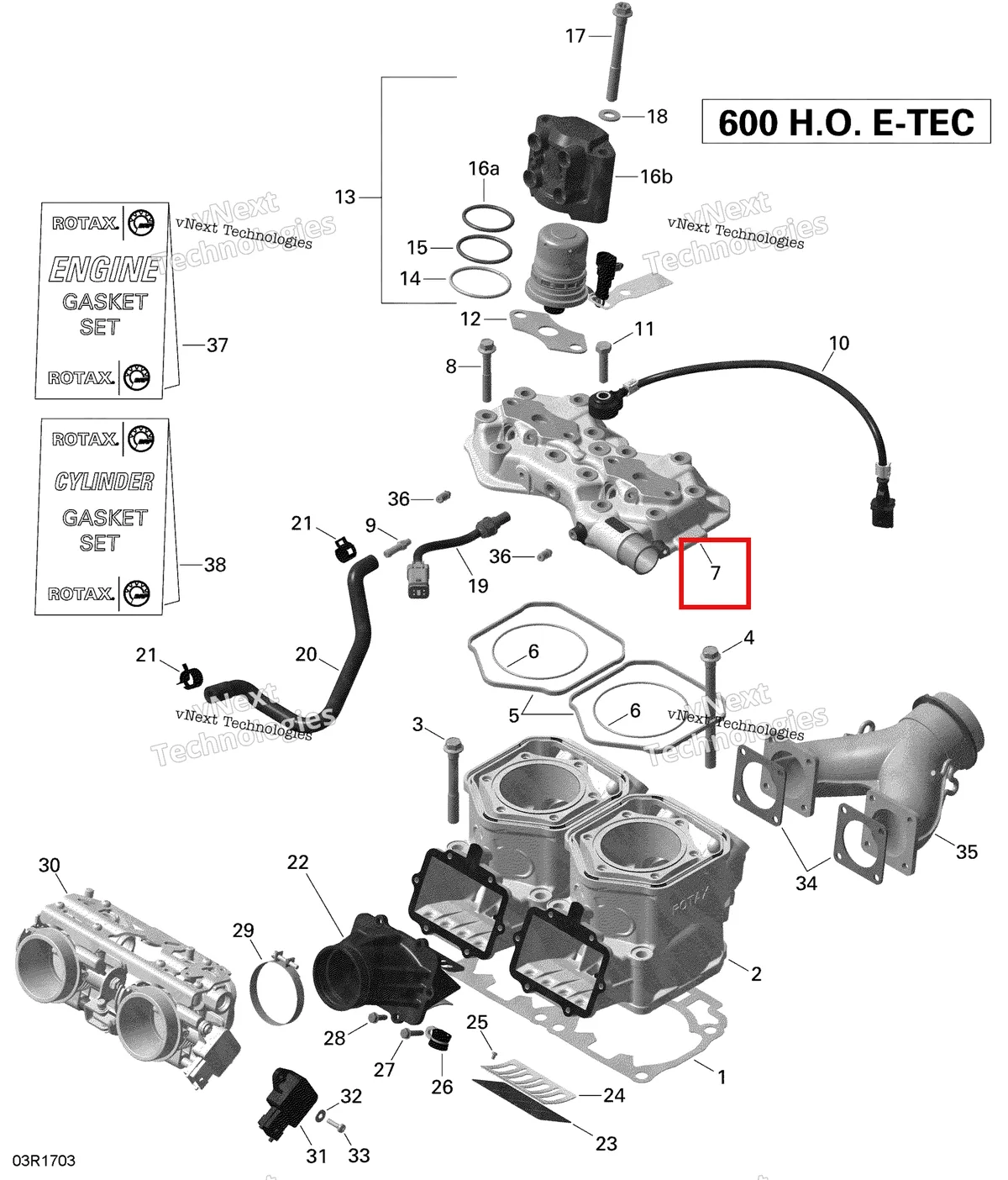 Деталь 420623299 (Крышки Головки Цилиндра) на схеме узла 2020 Ski-Doo SKANDIC WT 600HO E-TEC Engine - Cylinder And Injection System - 600Ho E-Tec