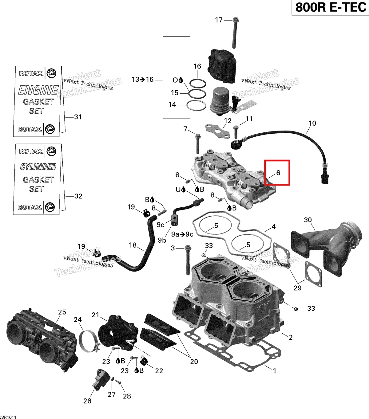 Деталь 420623300 на схеме узла 2010 Ski-Doo MX Z X 800R ETEC Cylinder And Injection System
