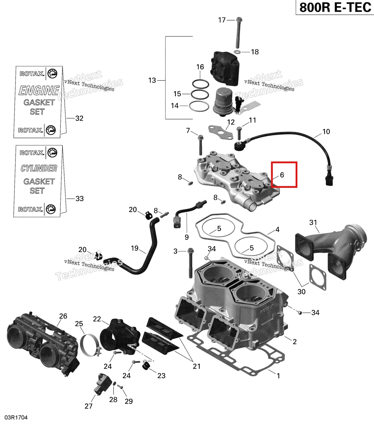 Деталь 420623304 (Крышки Головки Цилиндра) на схеме узла 2019 Ski-Doo EXPEDITION XTREME 800R E-TEC Cylinder And Injection System - 800R E-Tec