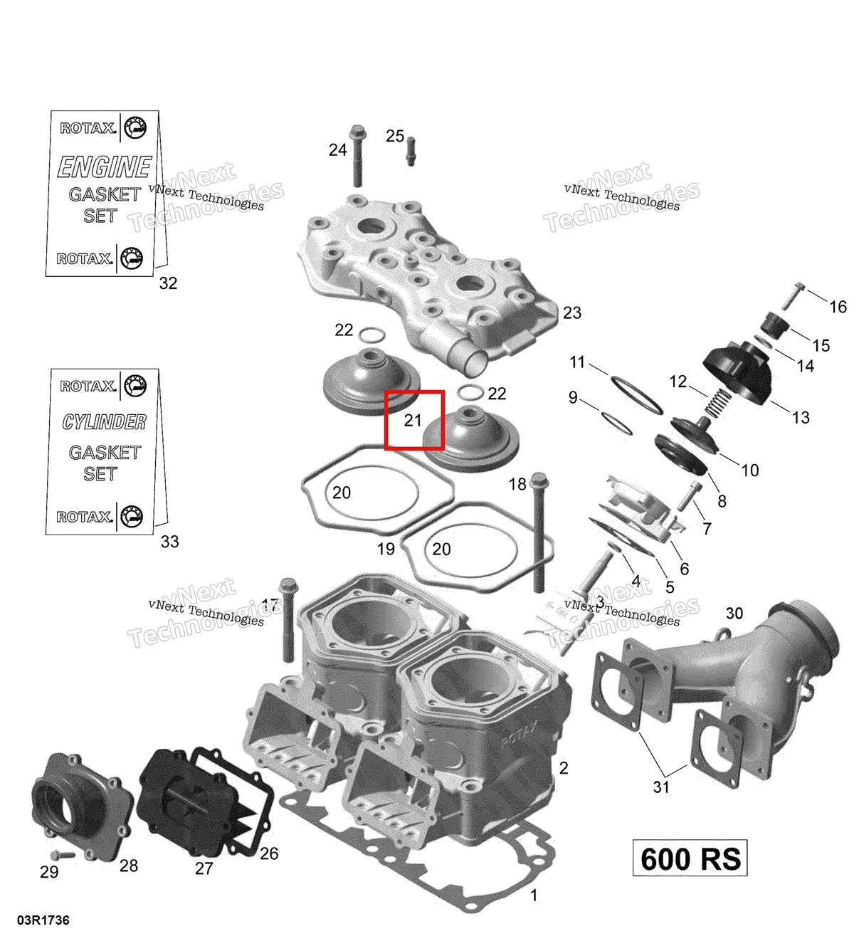 Деталь 420623354 на схеме узла 2017 Ski-Doo MXZ 600 RS Cylinder, Exhaust Manifold And Reed Valve