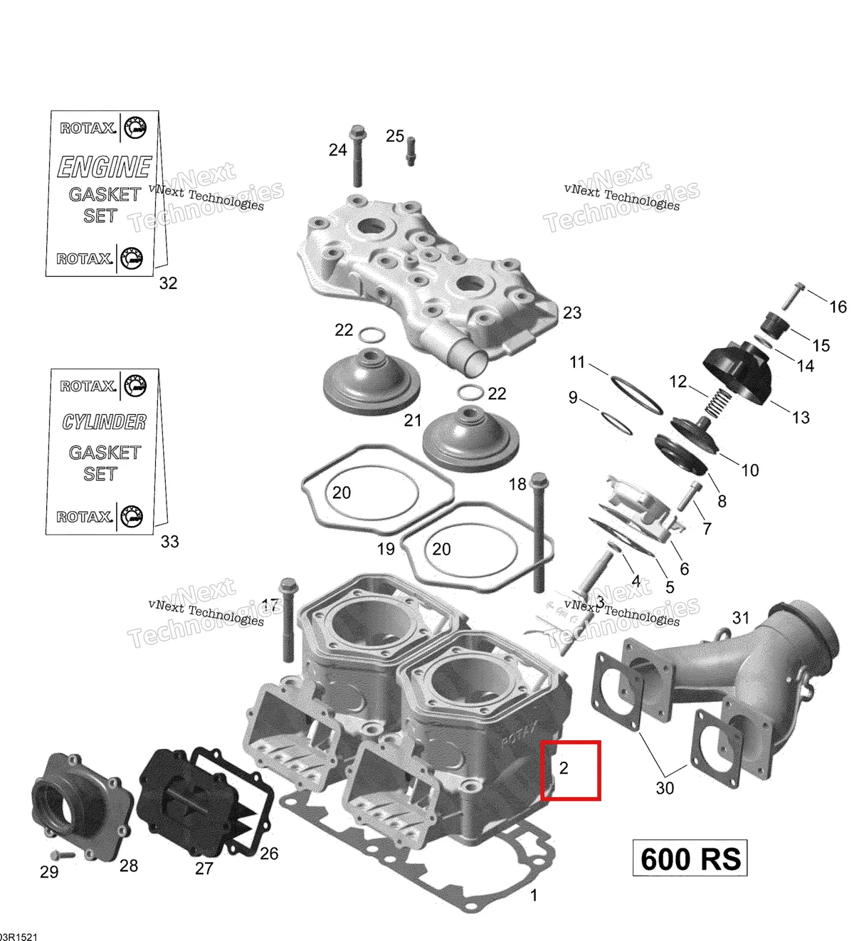 Деталь 420623483 (Деталь Cylinder. 420623482 Can Be Used) на схеме узла 2015 Ski-Doo MXZ X-RS 600HOE XS RS Cylinder, Exhaust Manifold And Reed Valve