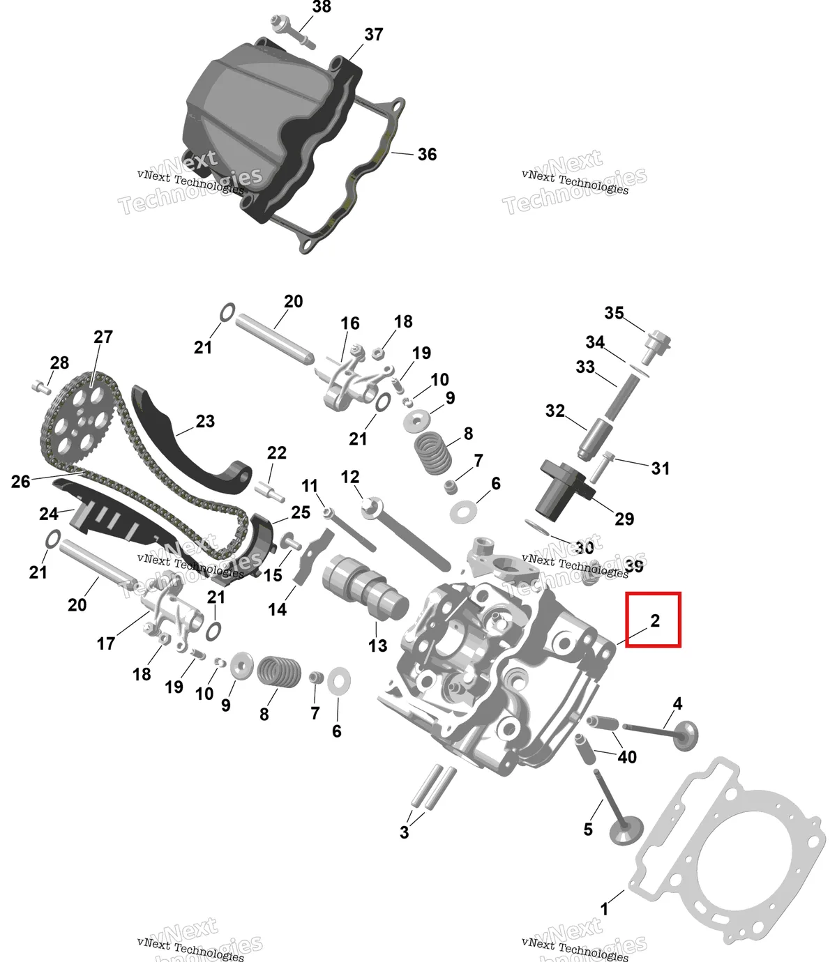 Деталь 420623941 на схеме узла 2026 Can-Am RENEGADE - 4X4 - XMR - 650 EFI - 5TTA - Catalyst Gray Rotax - Front Cylinder Head