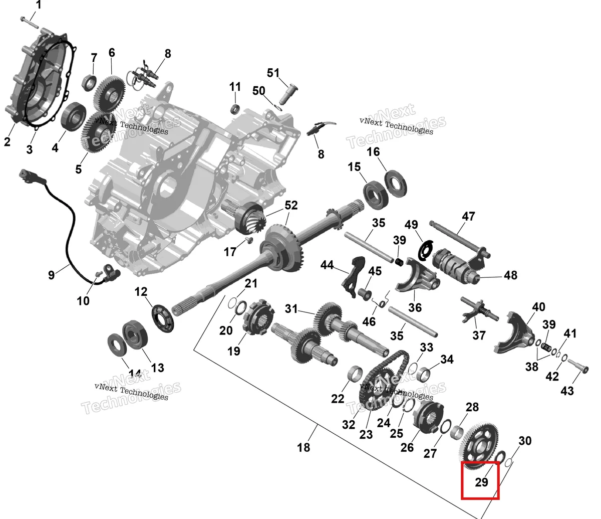 Деталь 420627301 (Упорный шайба Can-Am Outlander 4x4 XT 1000R (2025) (420627301)) на схеме узла 2026 Can-Am OUTLANDER - 2X4 - STD - 500 - 1KTB - Legion Red Rotax - Gearbox