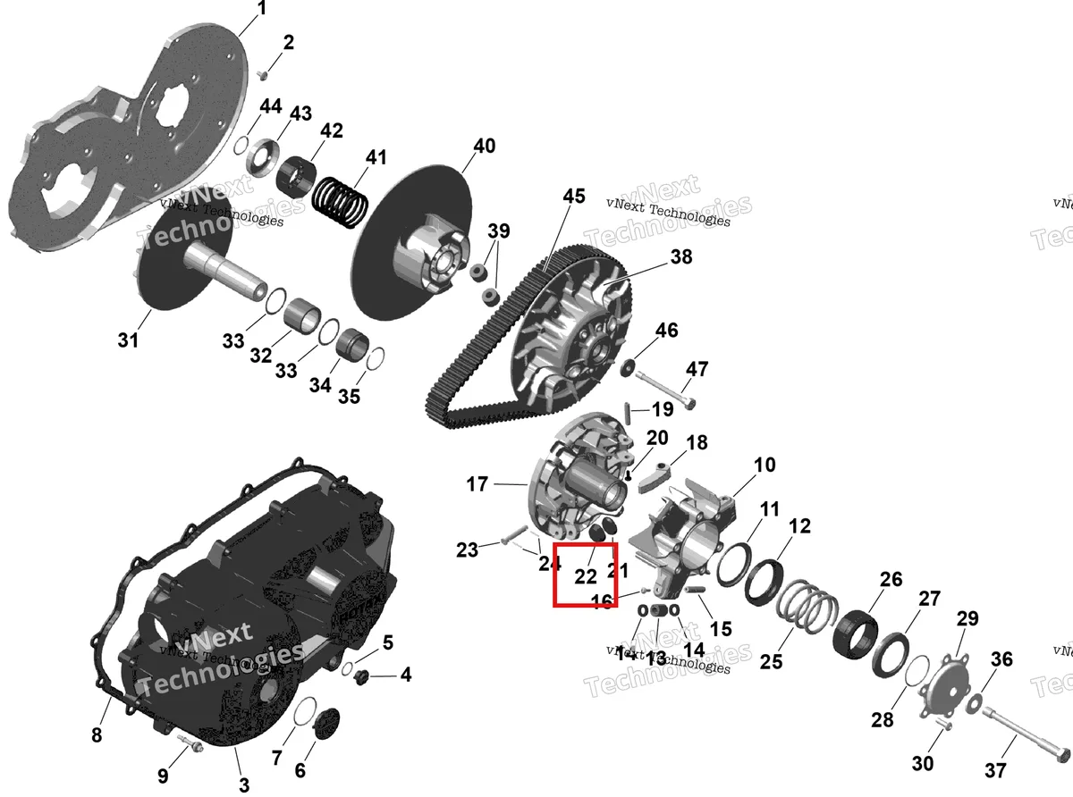 Деталь 420629222 (Ext ролик шкив Can-Am Maverick MAX Turbo RR XRS Smart Shock (2024) (420629222)) на схеме узла 2026 Can-Am OUTLANDER - 2X4 - STD - 500 - 1KTB - Legion Red Rotax - Cvt