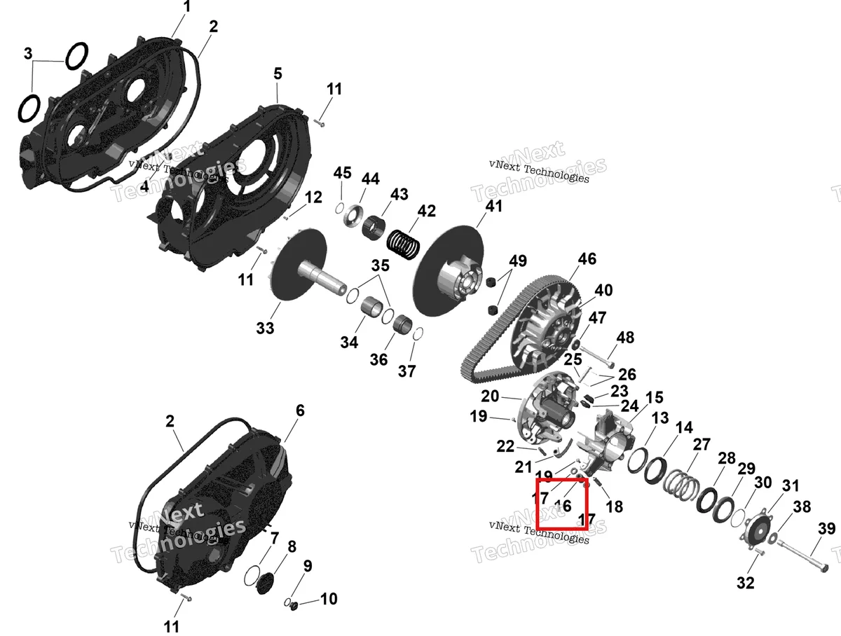 Деталь 420629239 (Шкив ролик в сборе Can-Am Maverick MAX Turbo RR XRS Smart Shock (2024) (420629239)) на схеме узла 2025 Can-Am OUTLANDER - 4X4 - DPS - 1000R - 4DSA - Granite Grey Rotax - Cvt