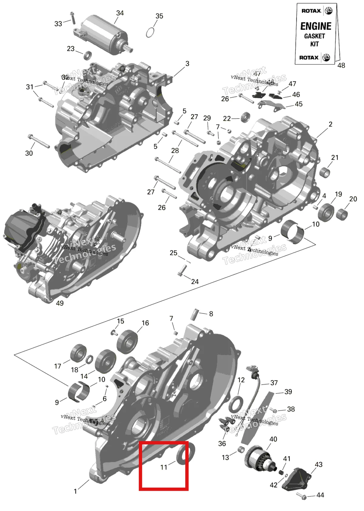 Деталь 420630152 на схеме узла 2024 Can-Am Outlander MAX 450 EFI 6X6 - 4ZRA - DPS Package - Tundra Green Rotax - Crankcase