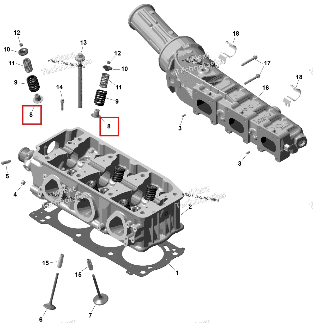 Деталь 420630202 на схеме узла 2026 Sea-Doo GTI - 130 - STD - 38TB - Bright White Rotax - Cylinder Head